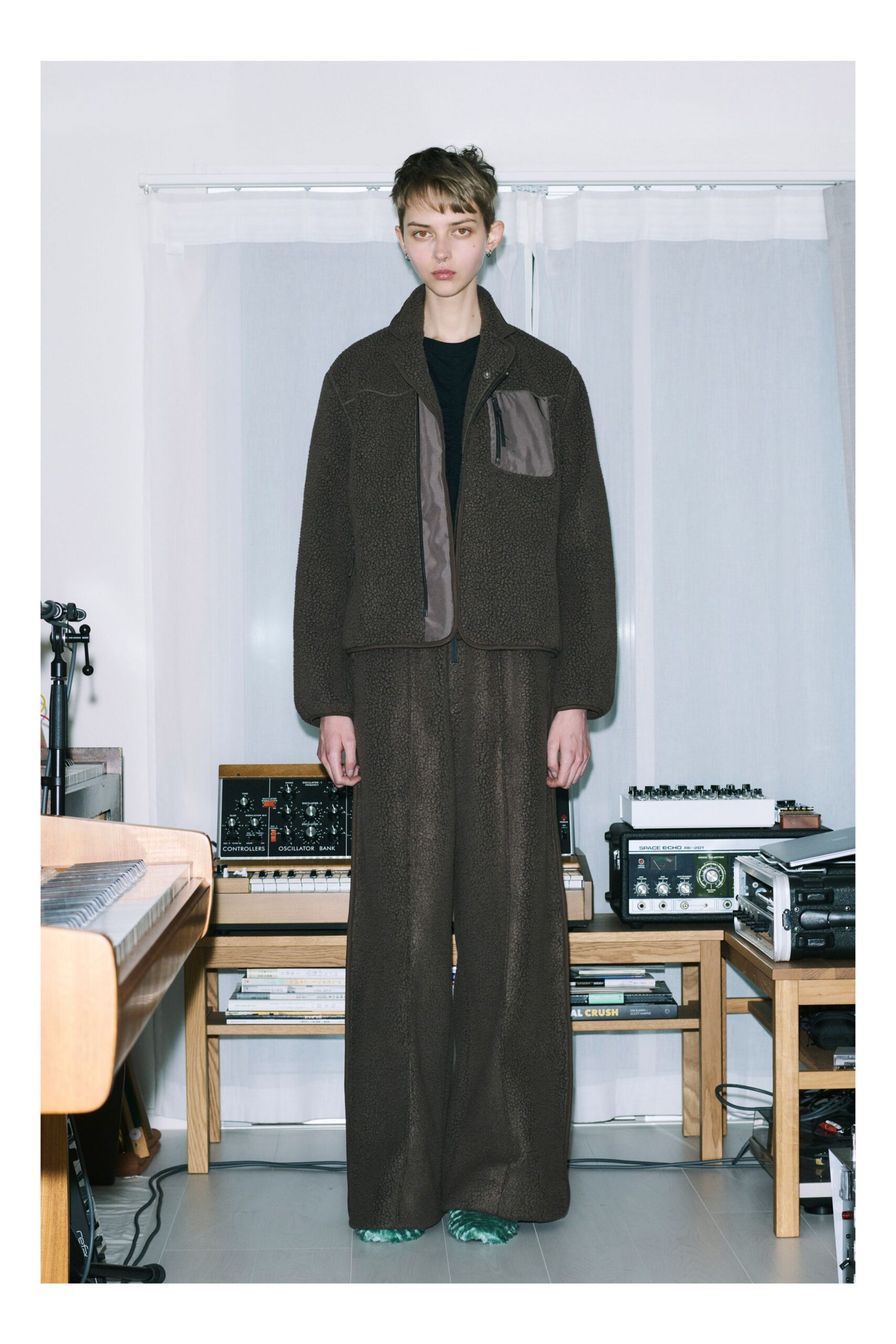 brown faux-fur jacket and pants