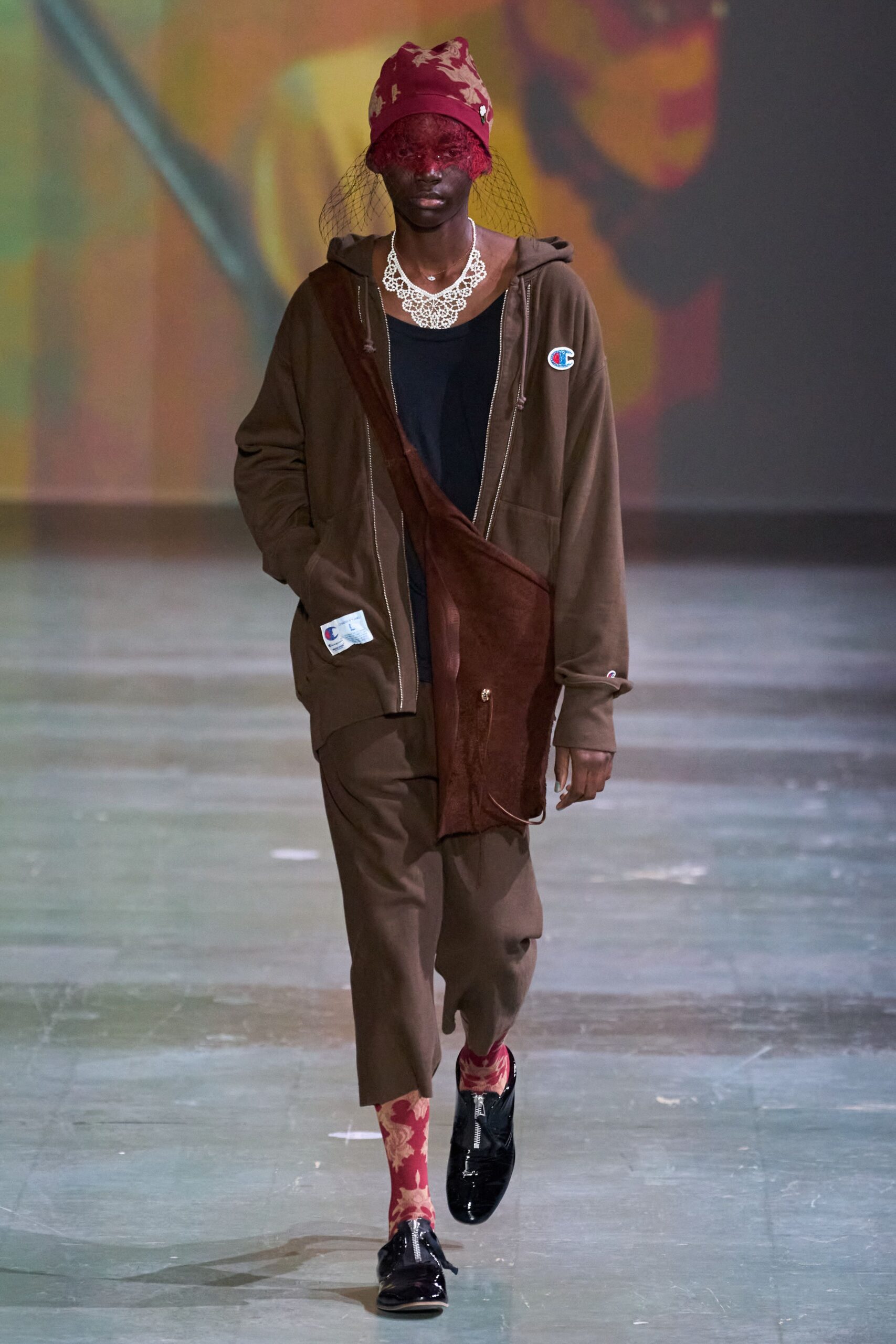 brown cotton long-sleeve hooded relaxed hoodie