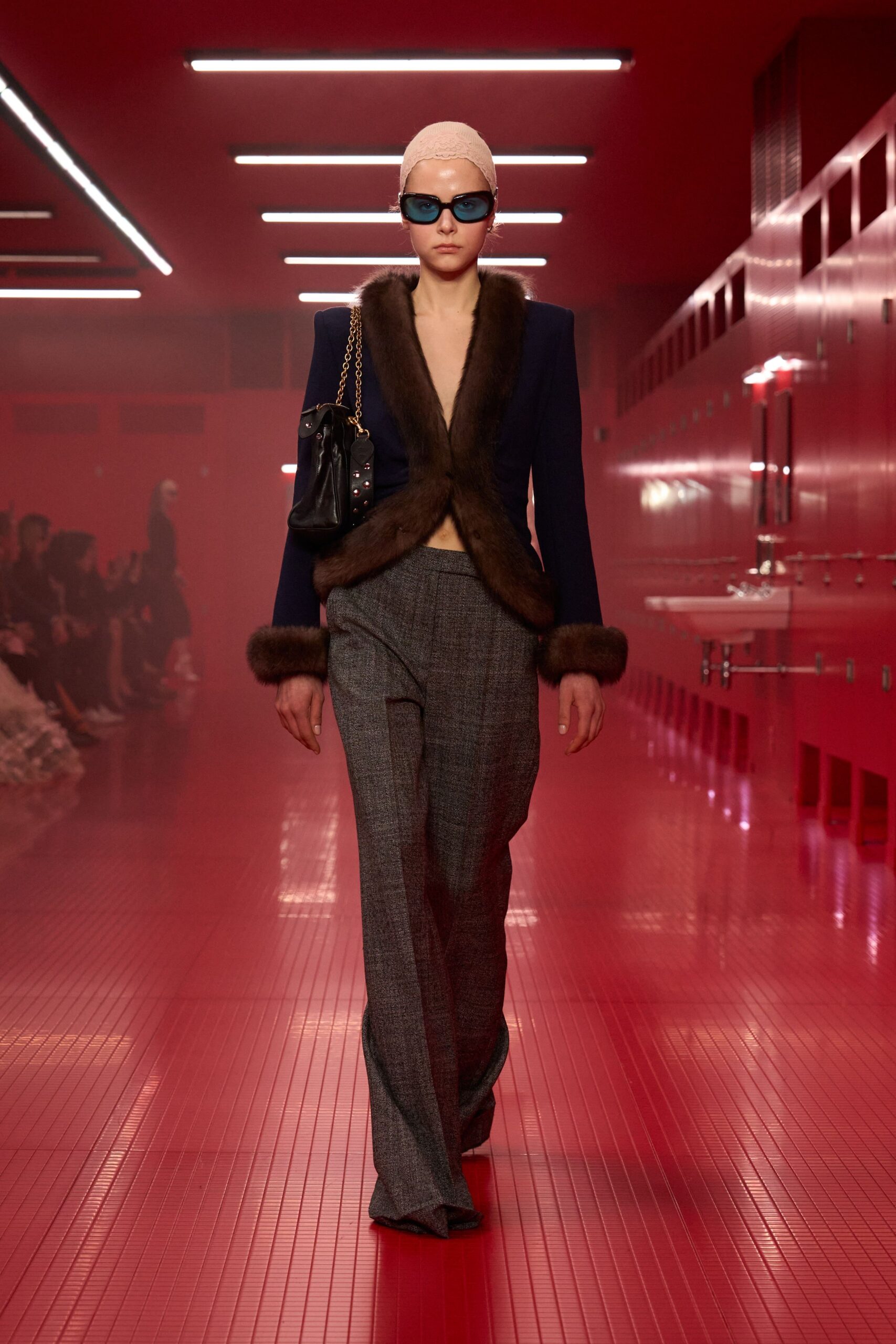 gray wool slim straight-leg pants