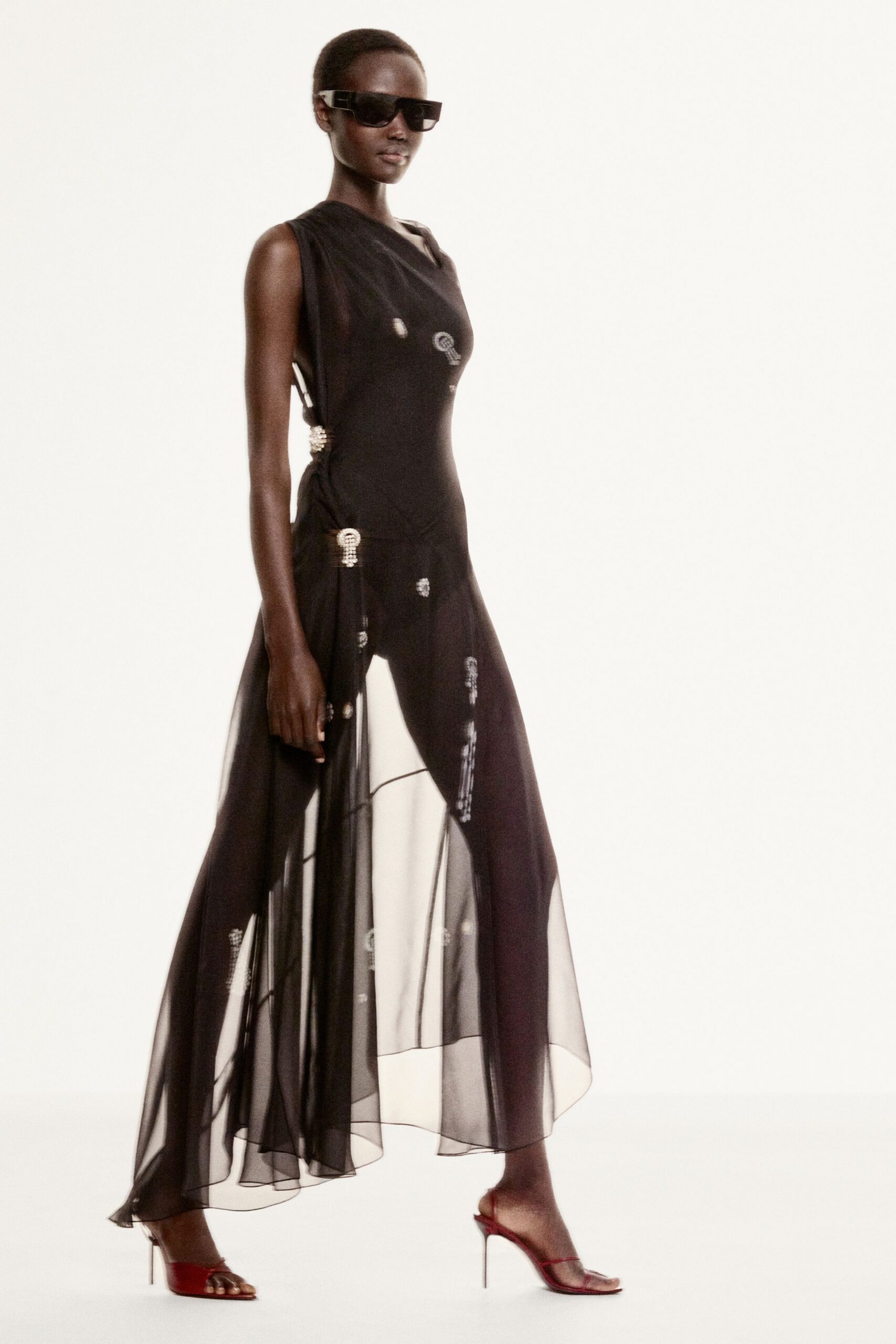 black silk sleeveless maxi dress