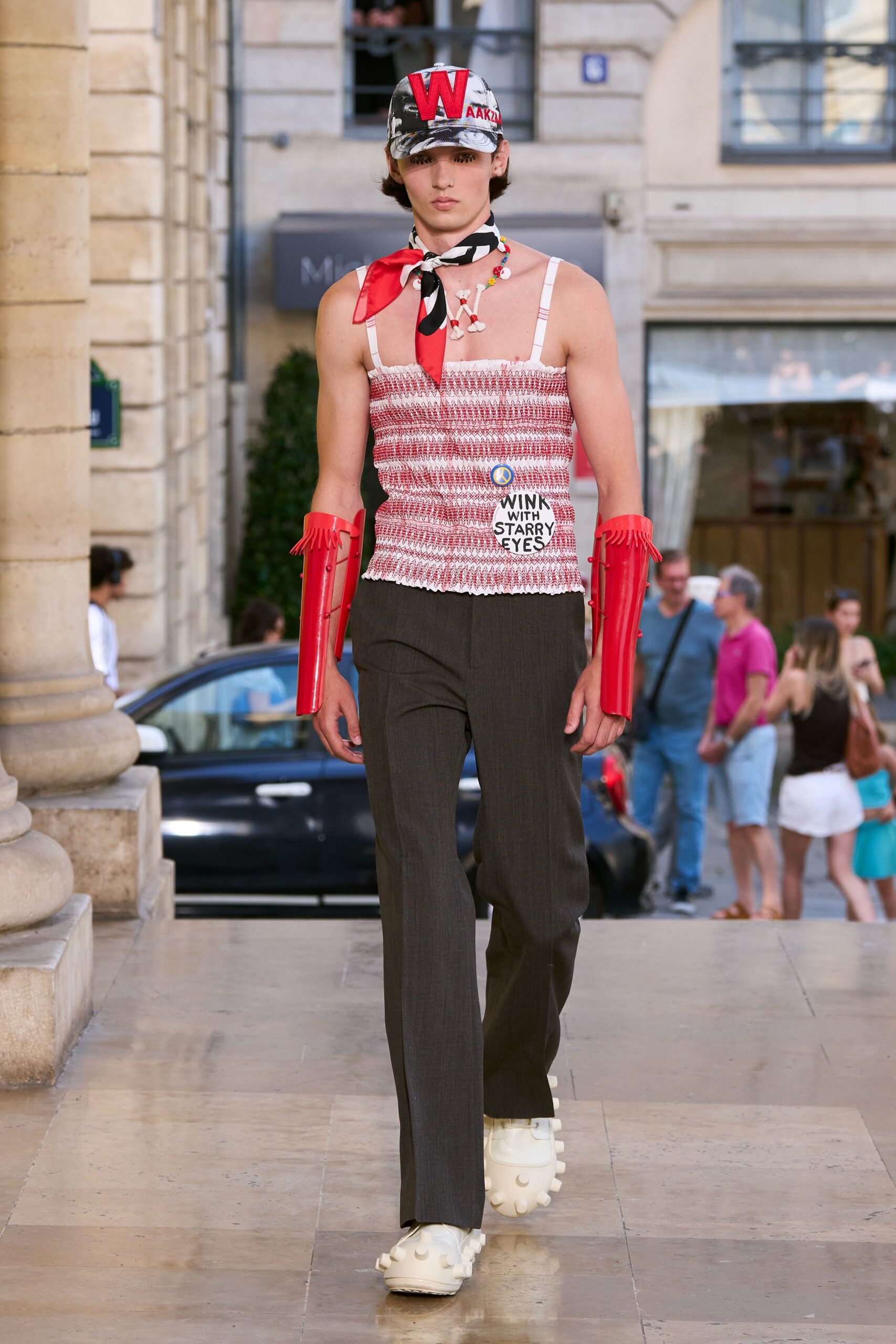 red cotton sleeveless v-neck fitted printed tank-top