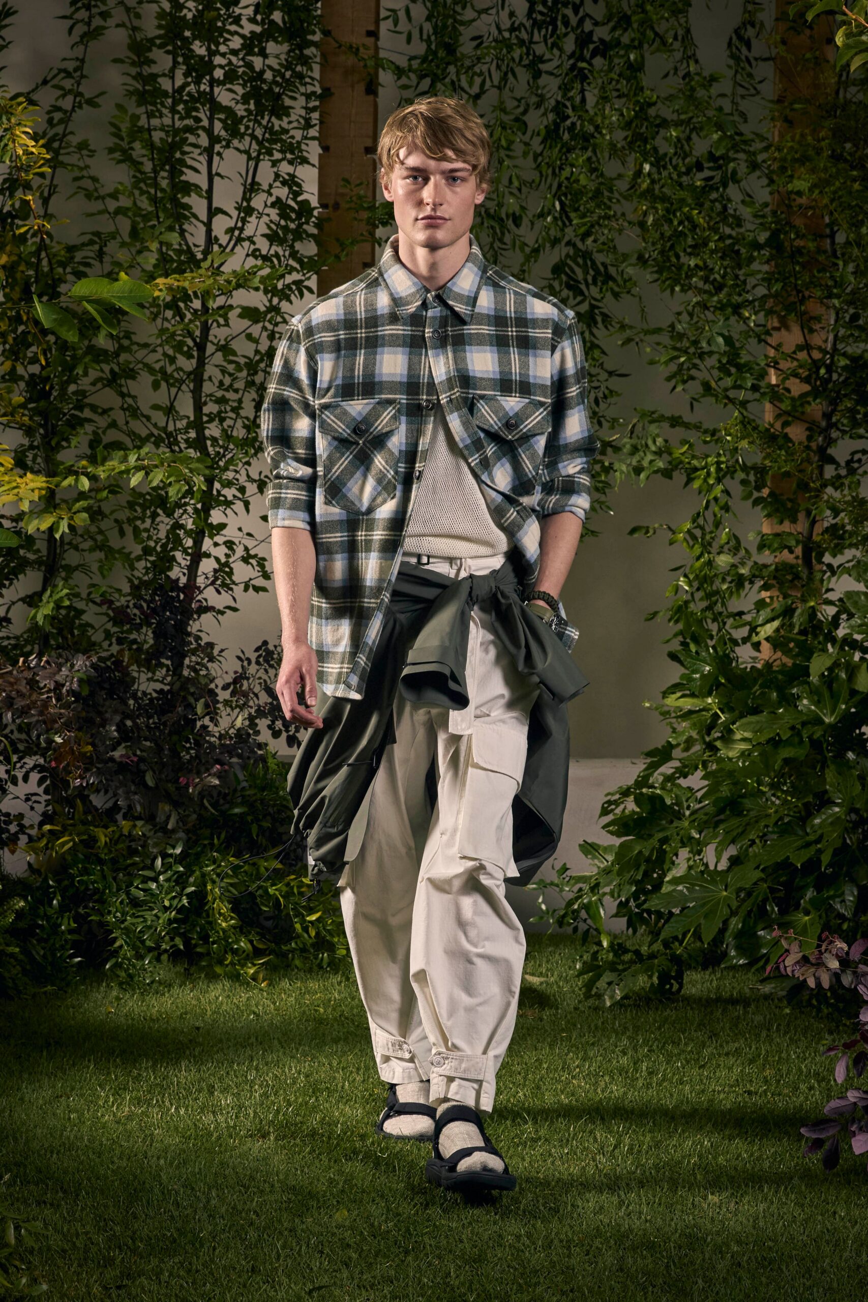 relaxed green checked shirt