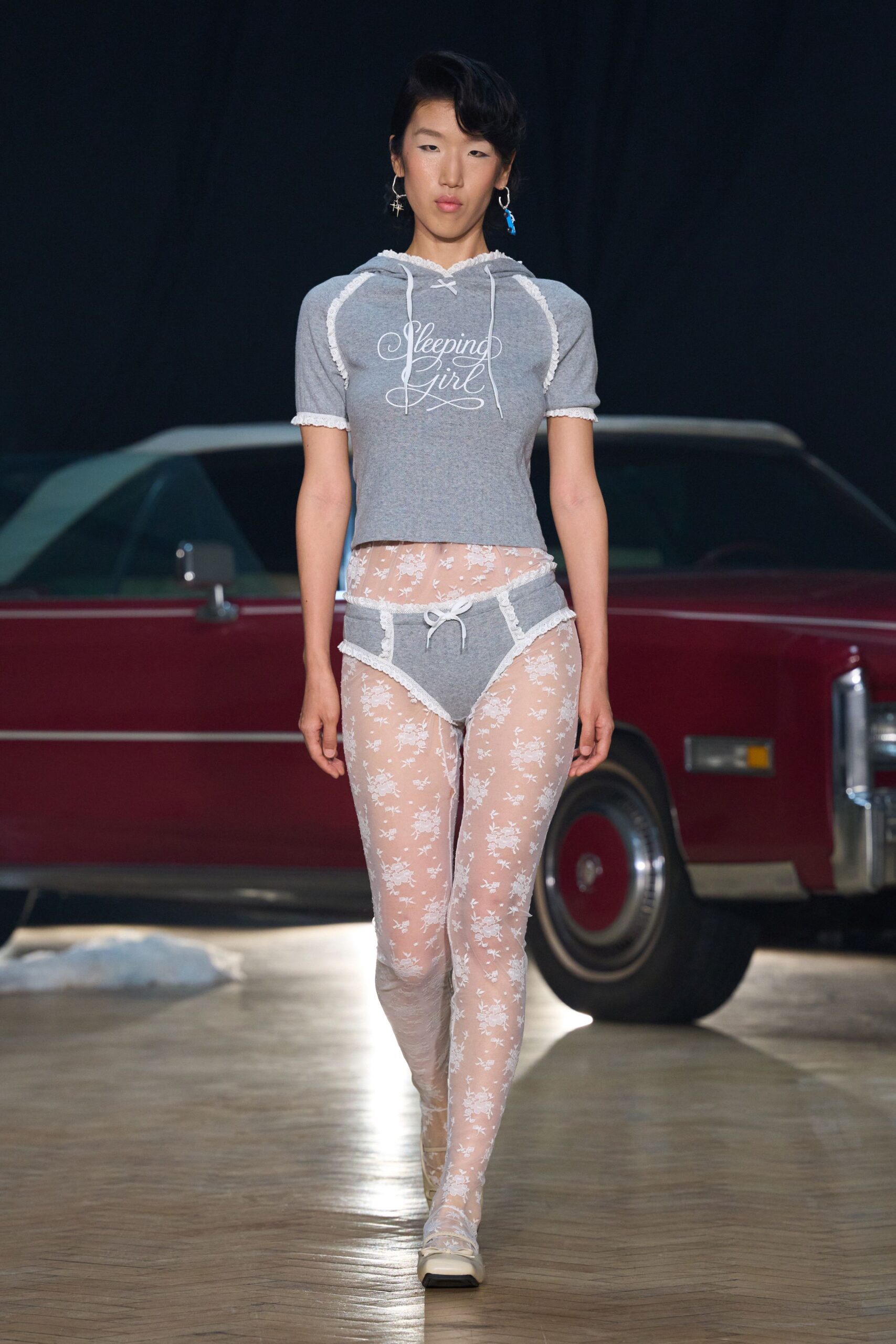 white mesh sleeveless fitted flared sheer pants