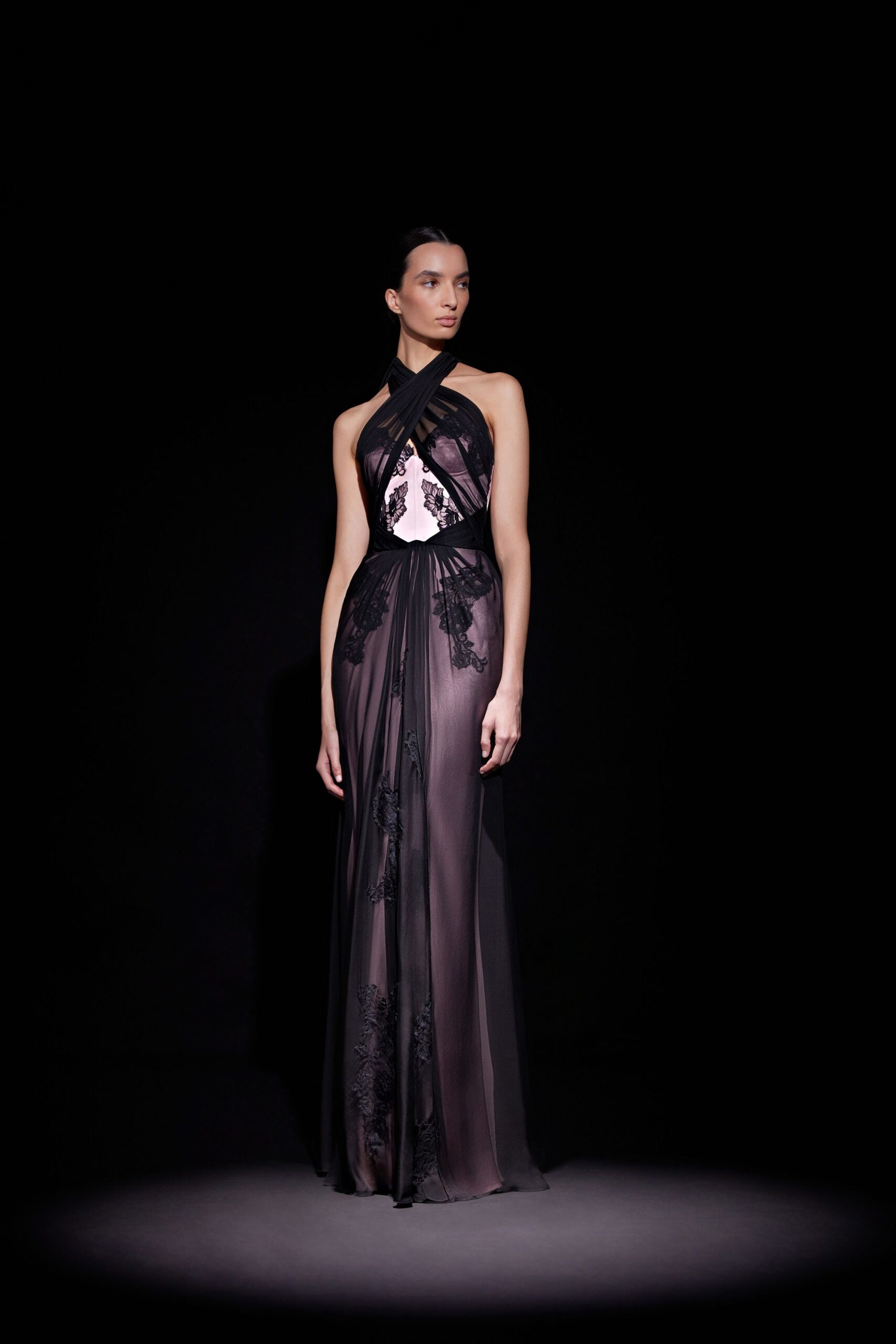 black and white sheer gown