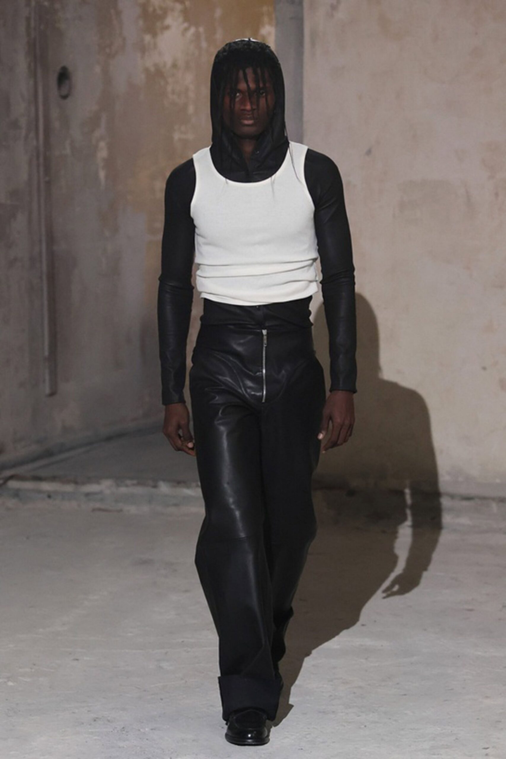 black leather fitted flared pants