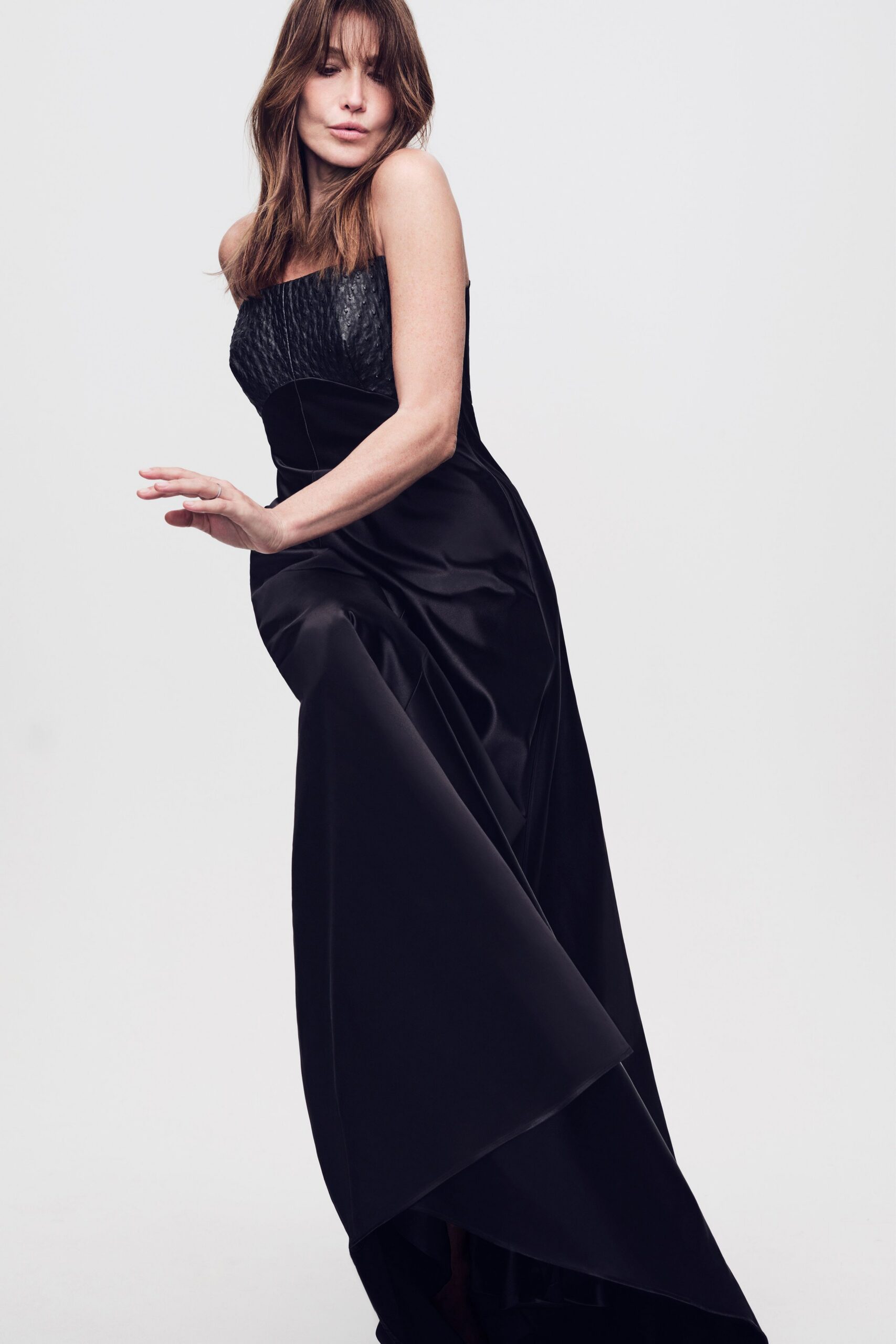 black silk strapless gown