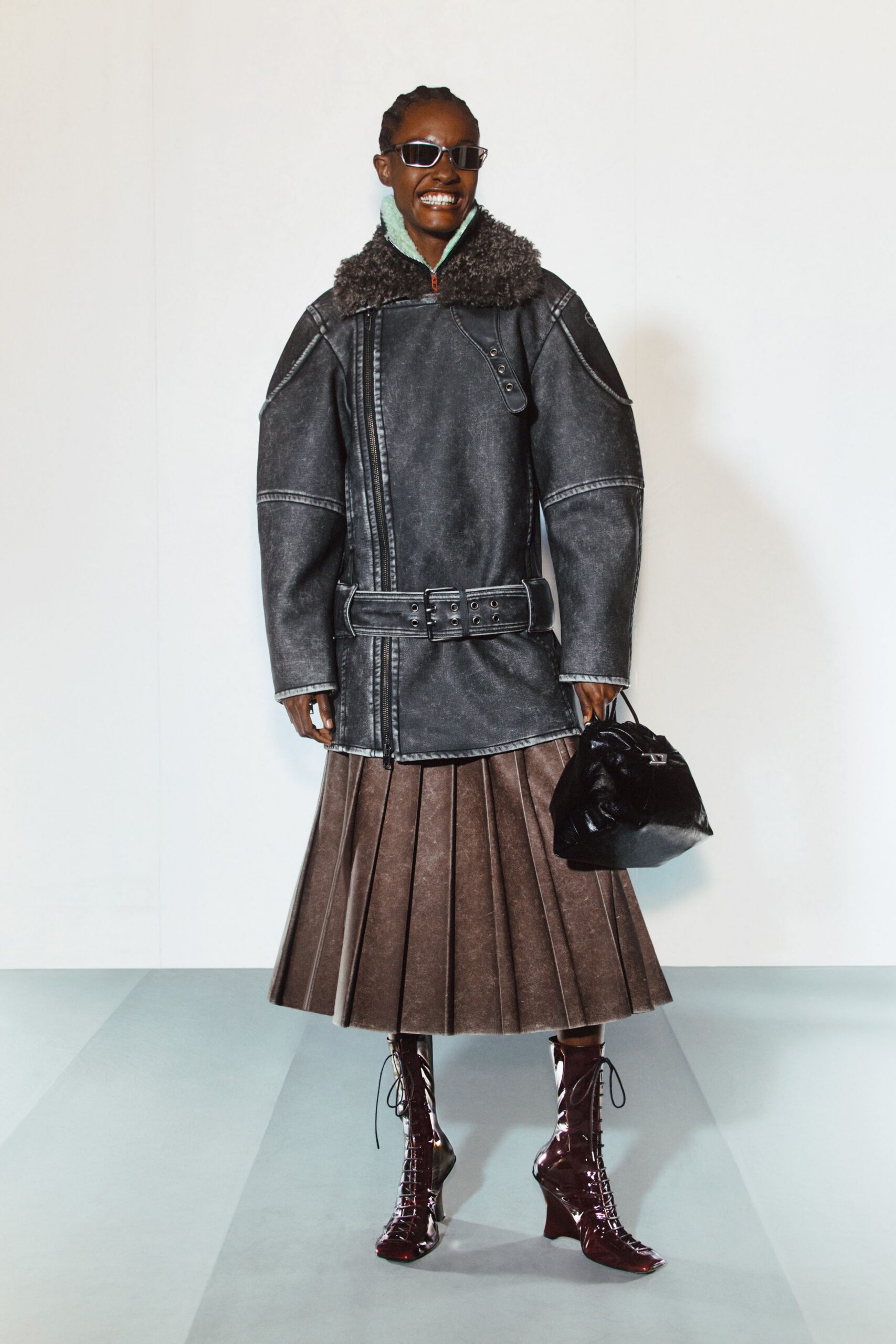 gray denim long-sleeve collared relaxed zippered buttoned coat