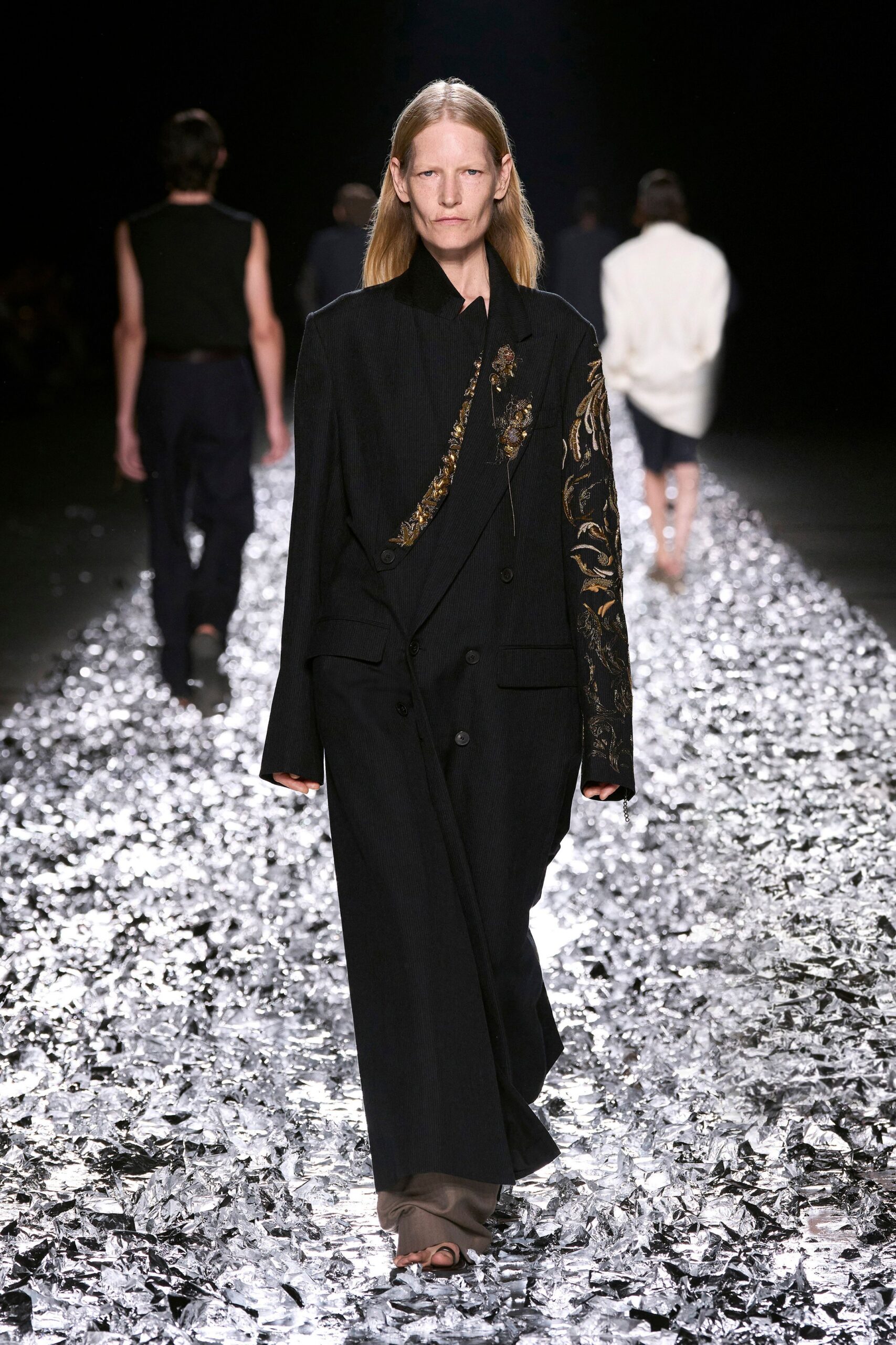 black wool coat with embroidery