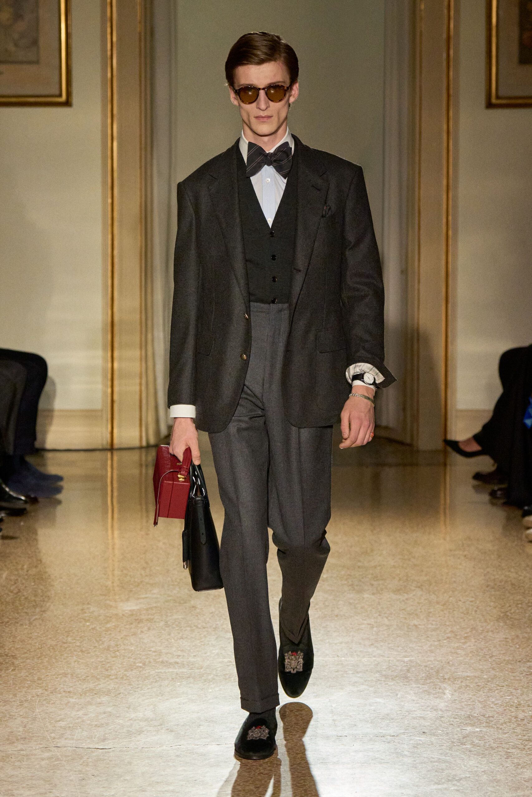 gray tailored suit with white shirt