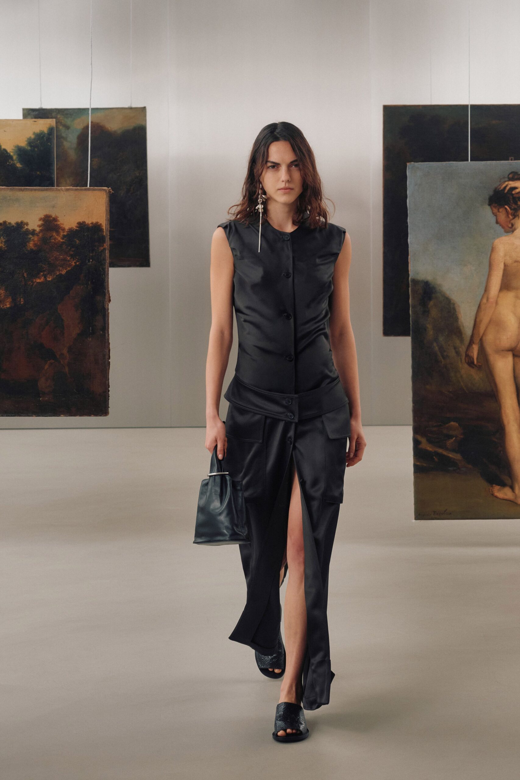 black silk sleeveless midi dress