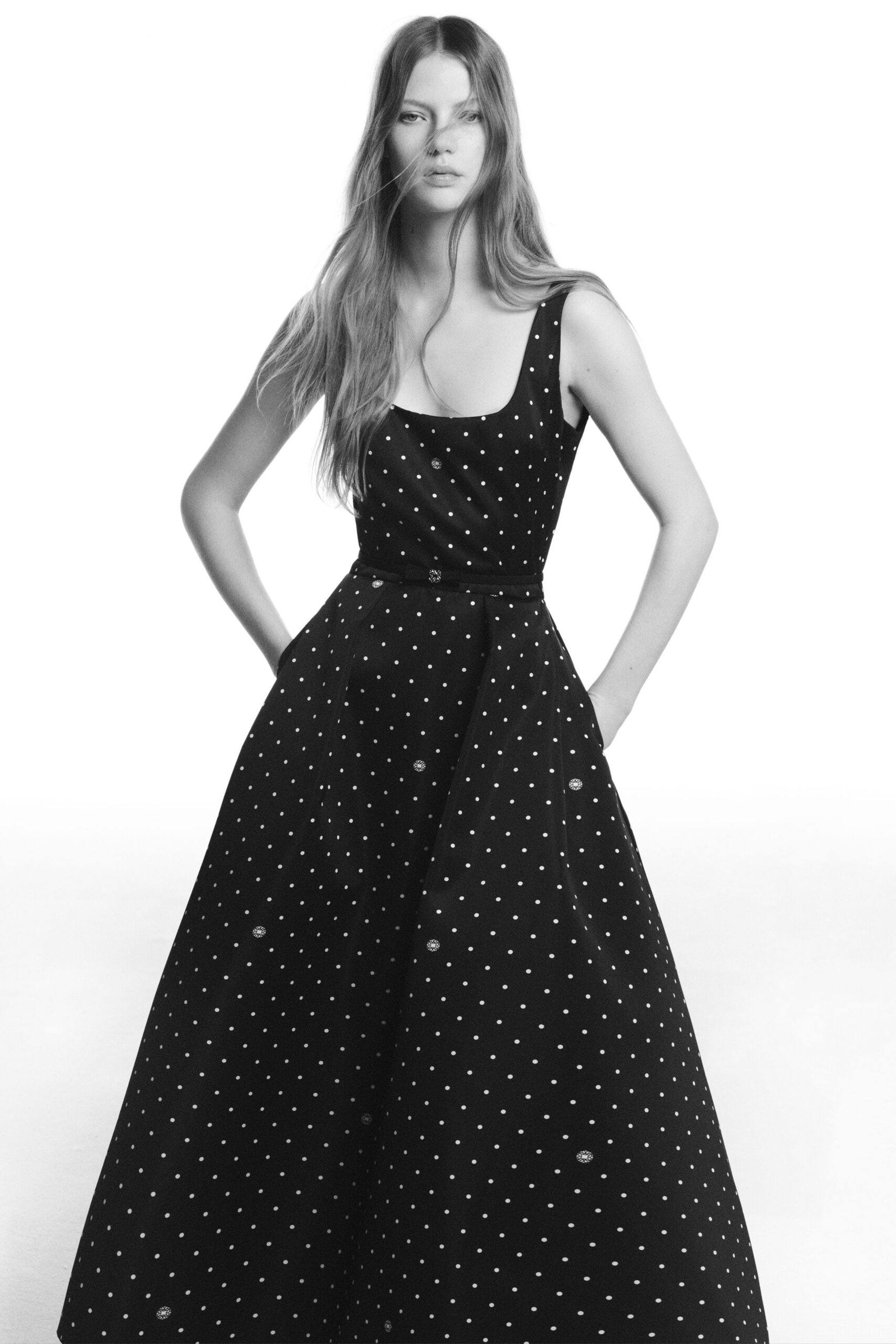 black and white polka-dot maxi dress