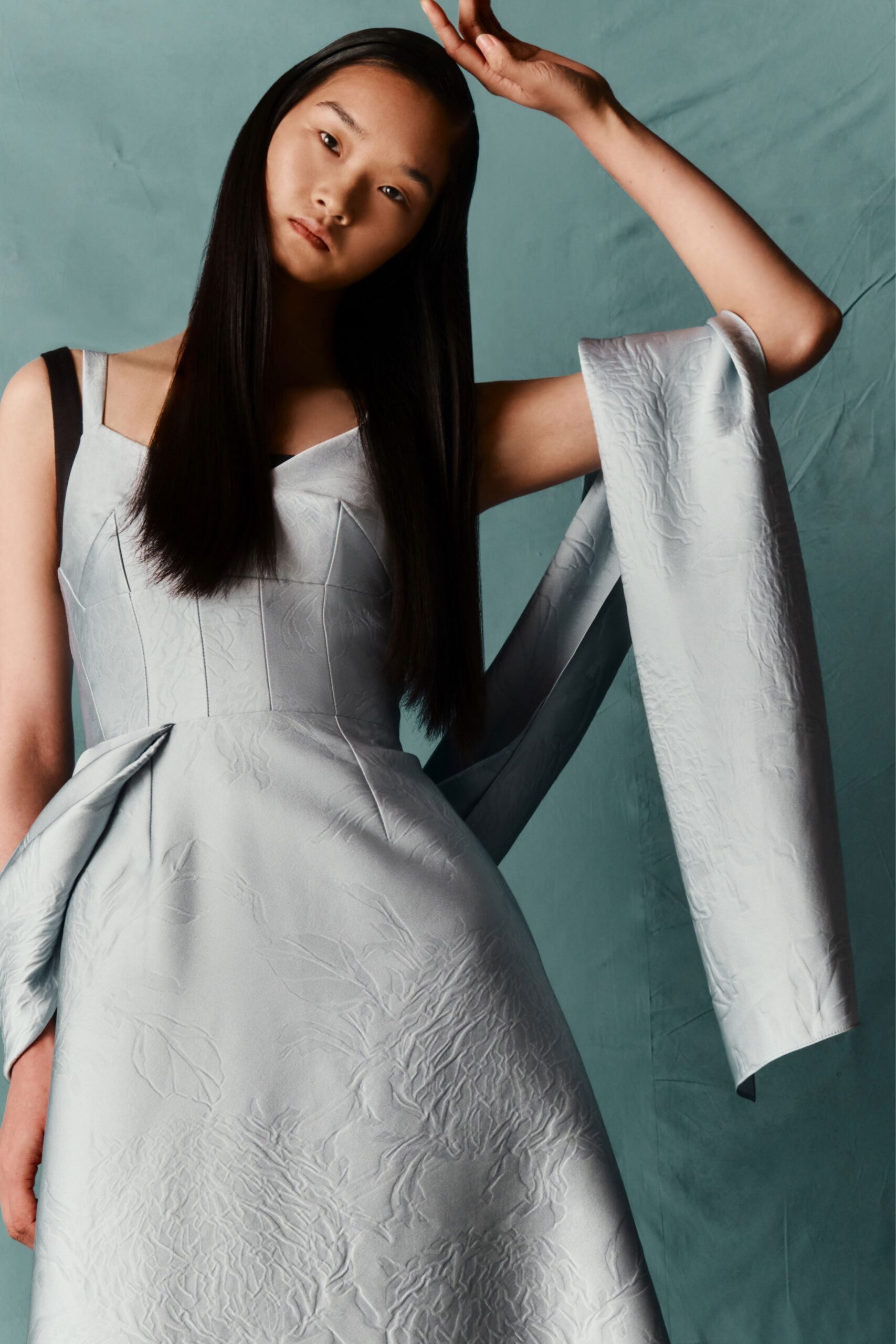 blue silk sleeveless dress