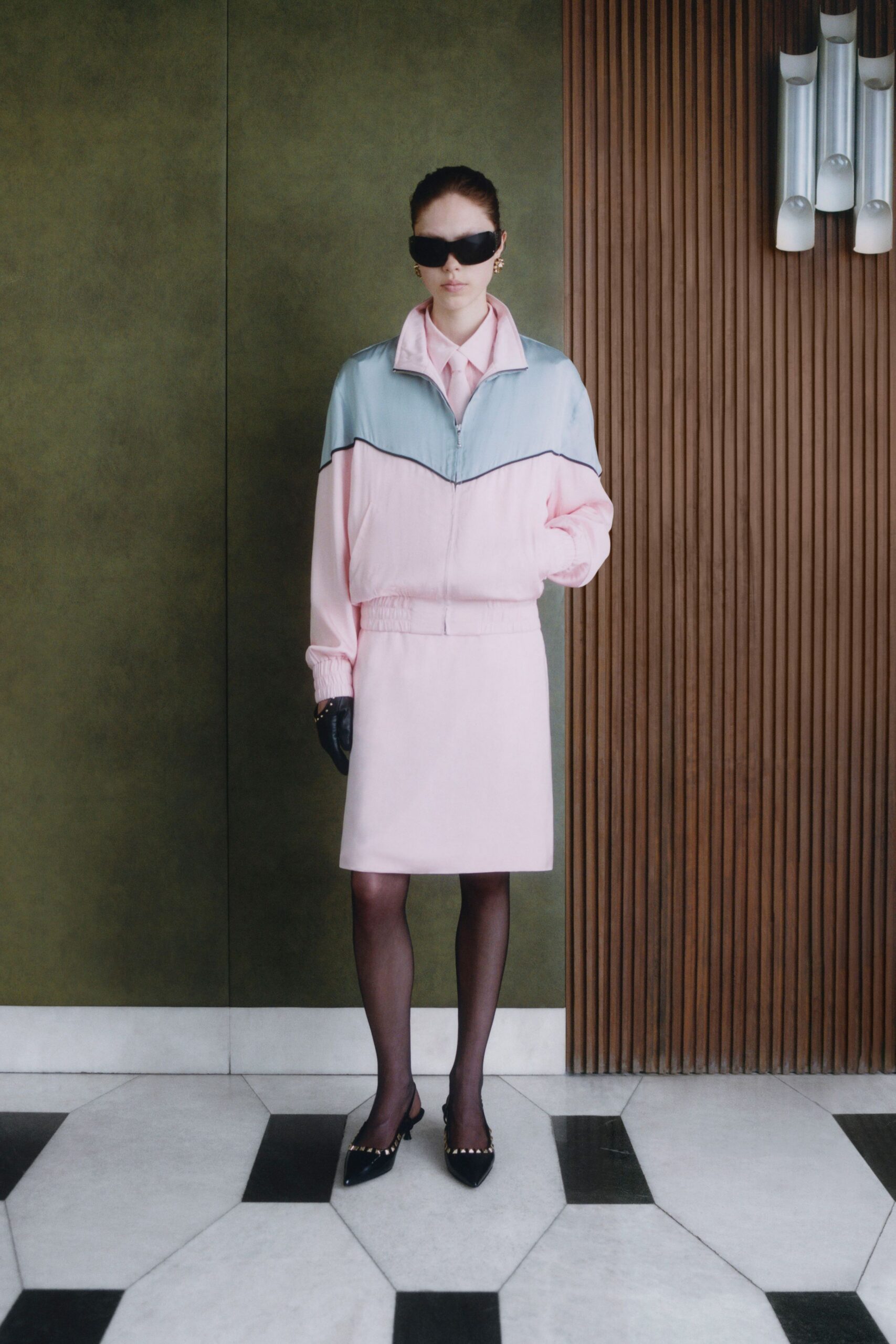 pink and blue relaxed jacket with skirt