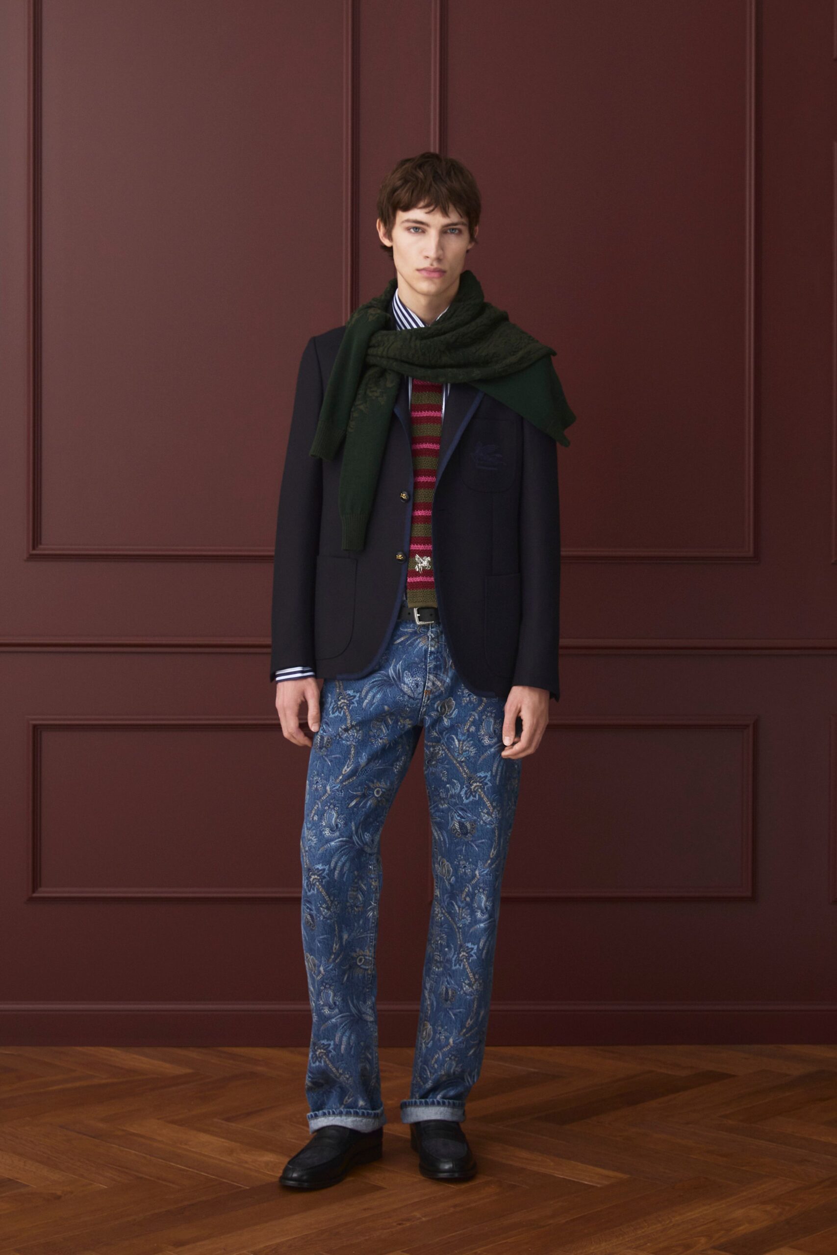 black blazer with printed pants