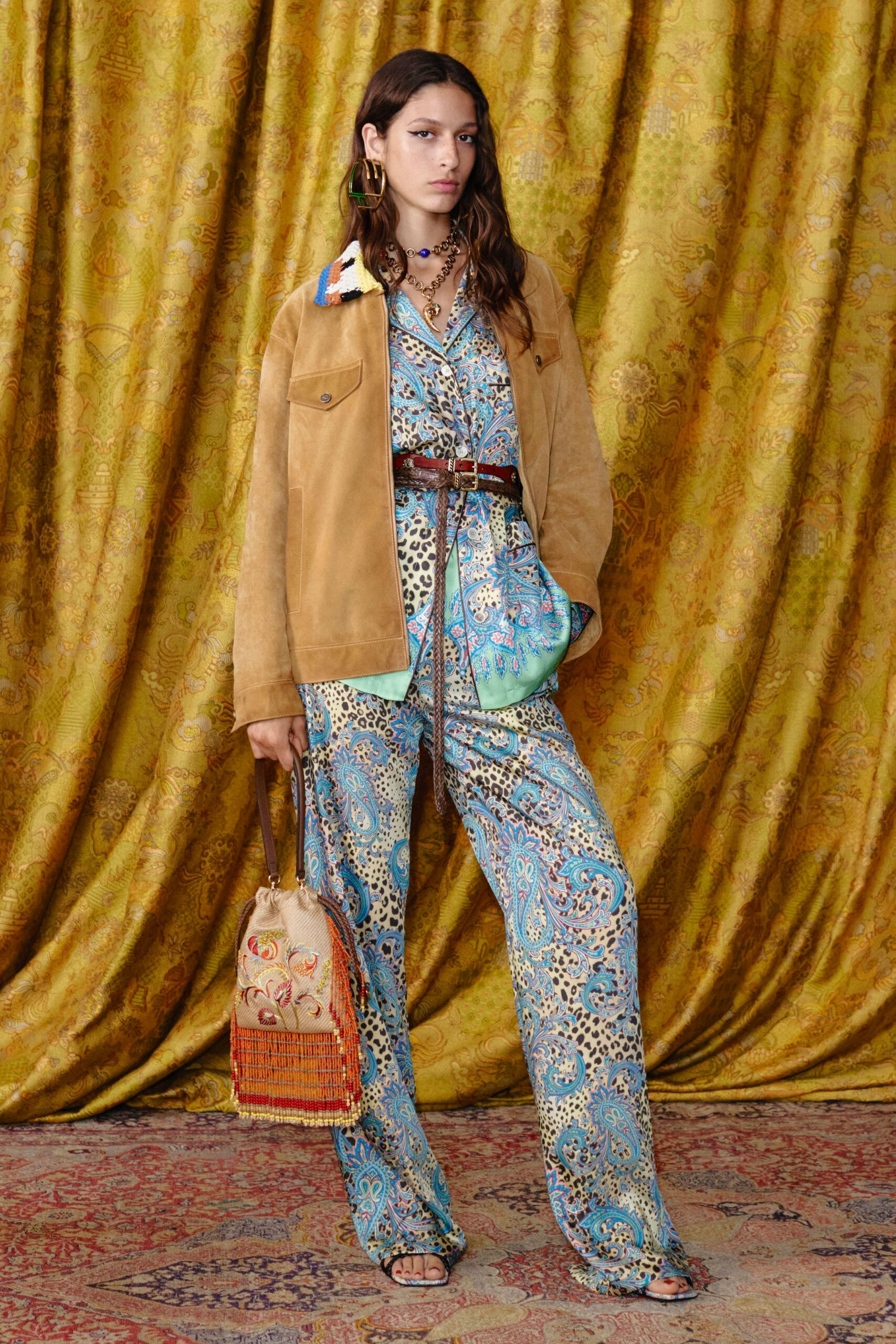 blue printed jumpsuit with jacket