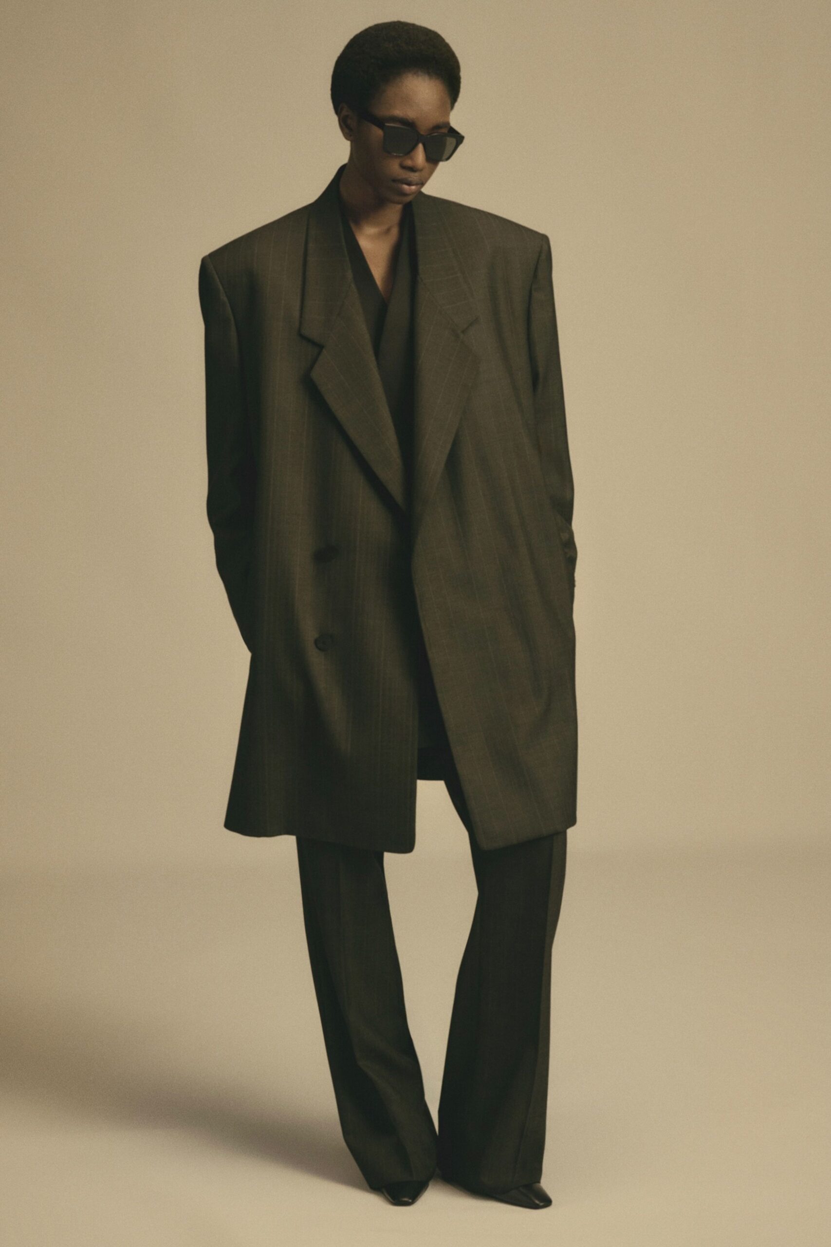 oversized black blazer and tailored pants