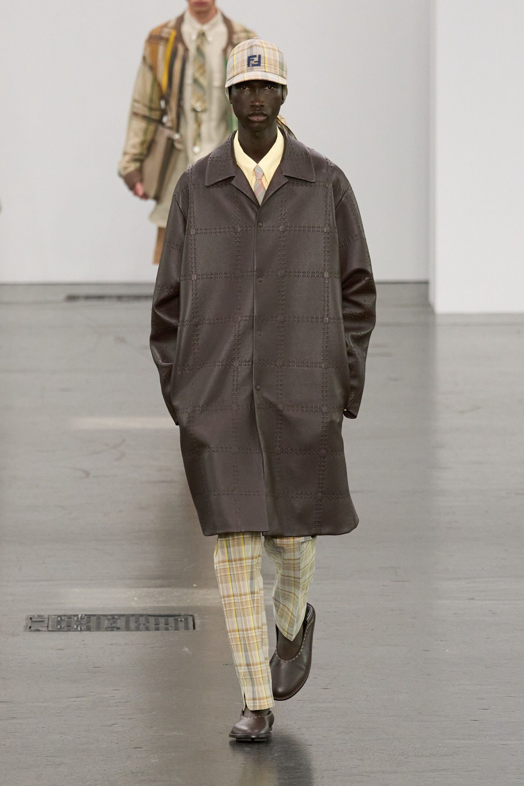 brown leather oversized coat