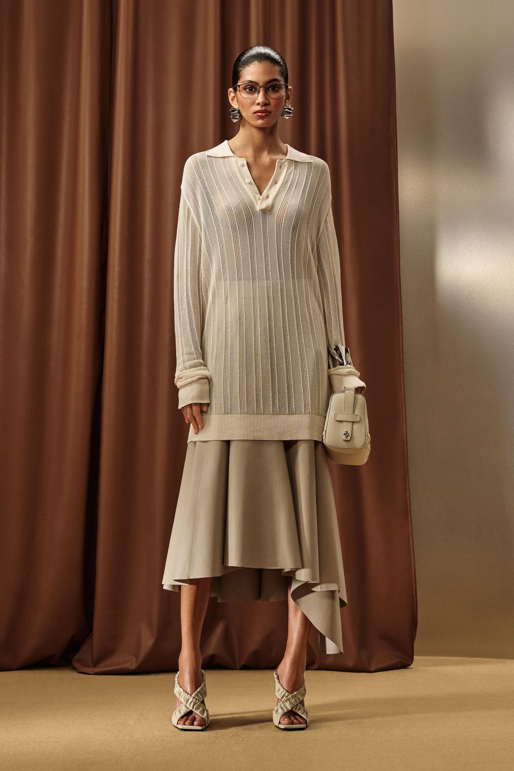 beige relaxed top with asymmetric skirt