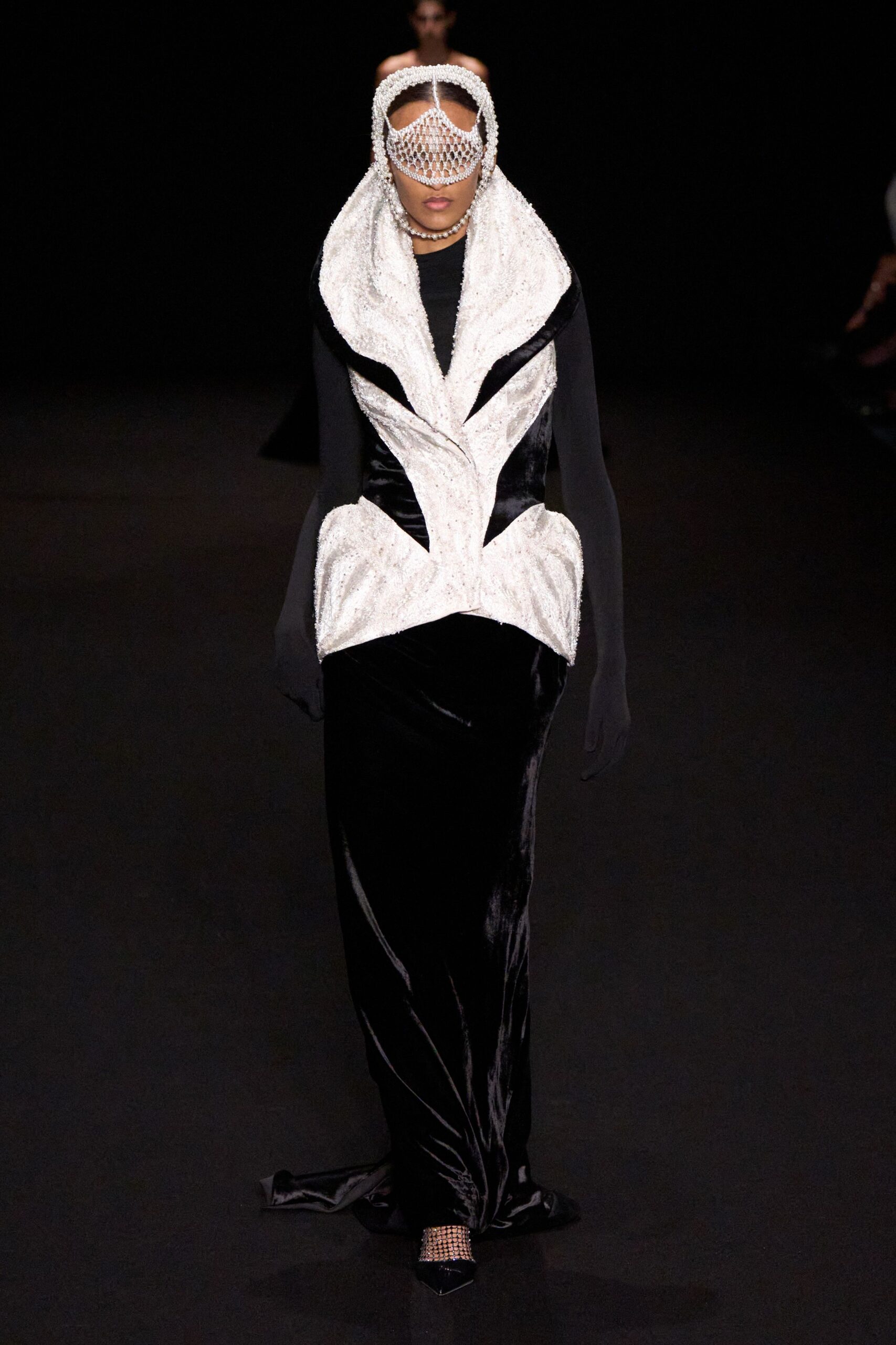 black velvet gown with gloves
