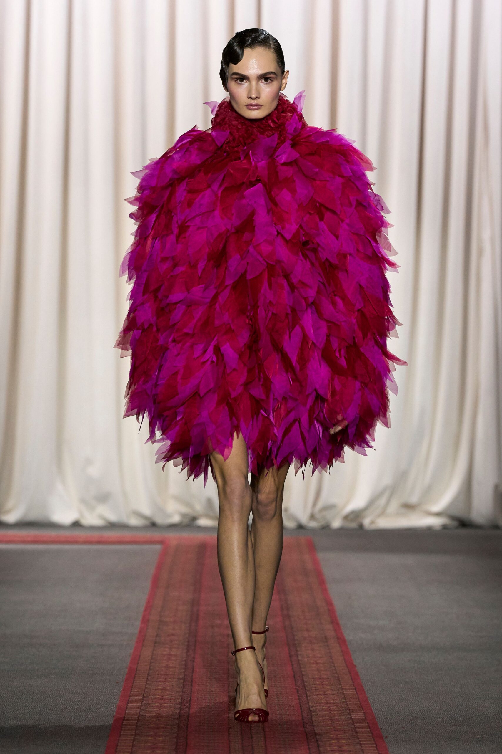 pink feather relaxed layered short cape