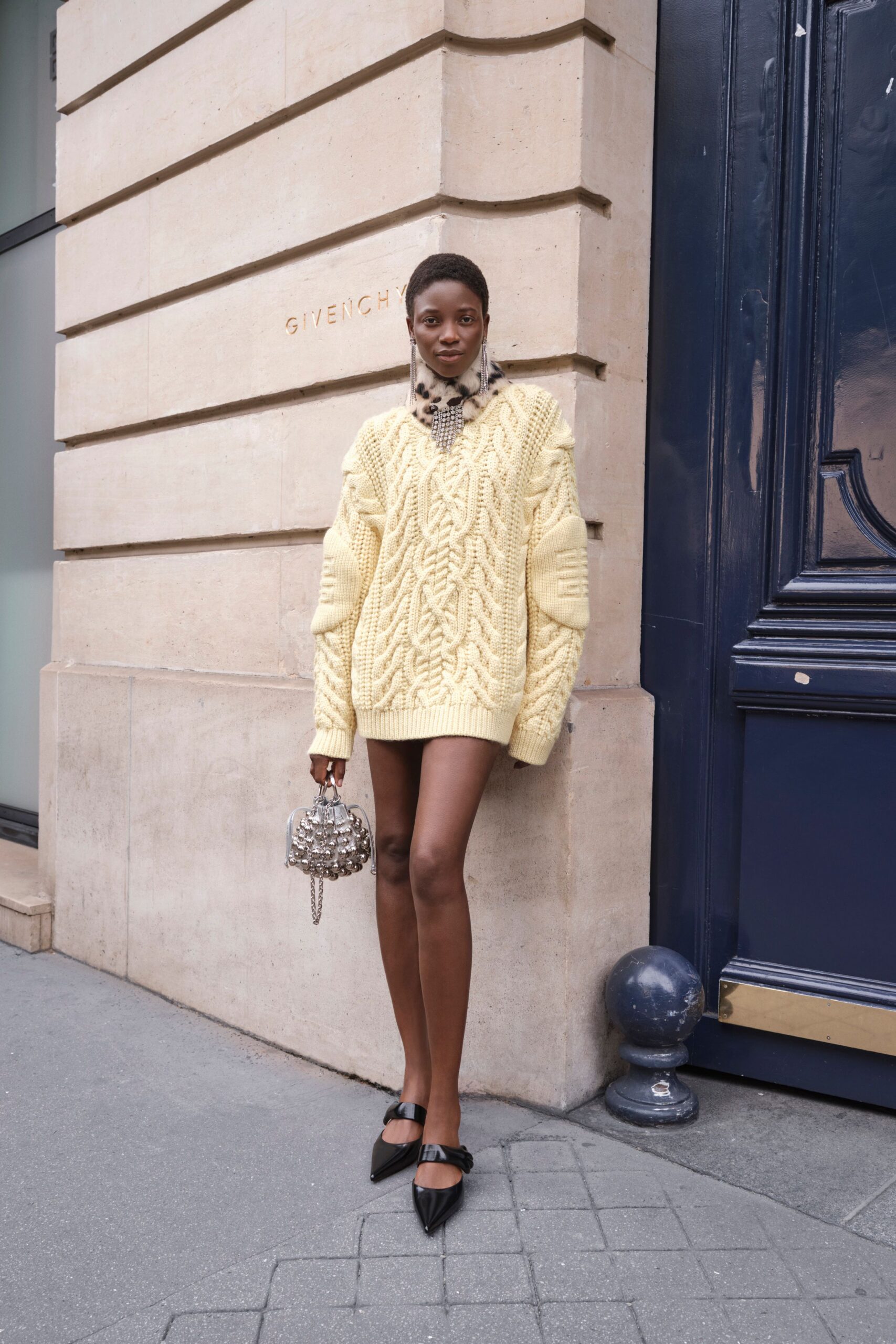 yellow wool long-sleeve high-neck oversized cropped sweater