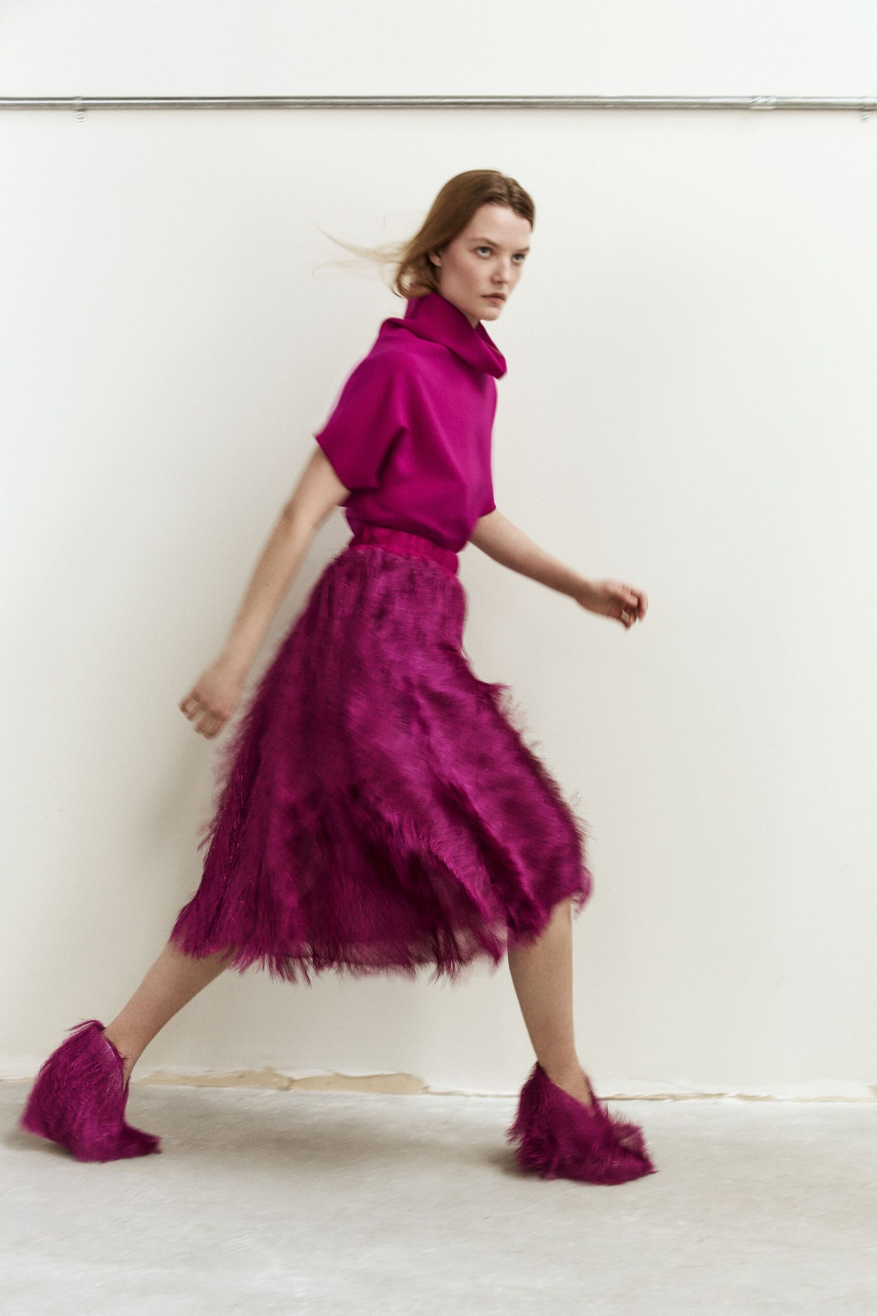 pink fur fitted fringed shoes