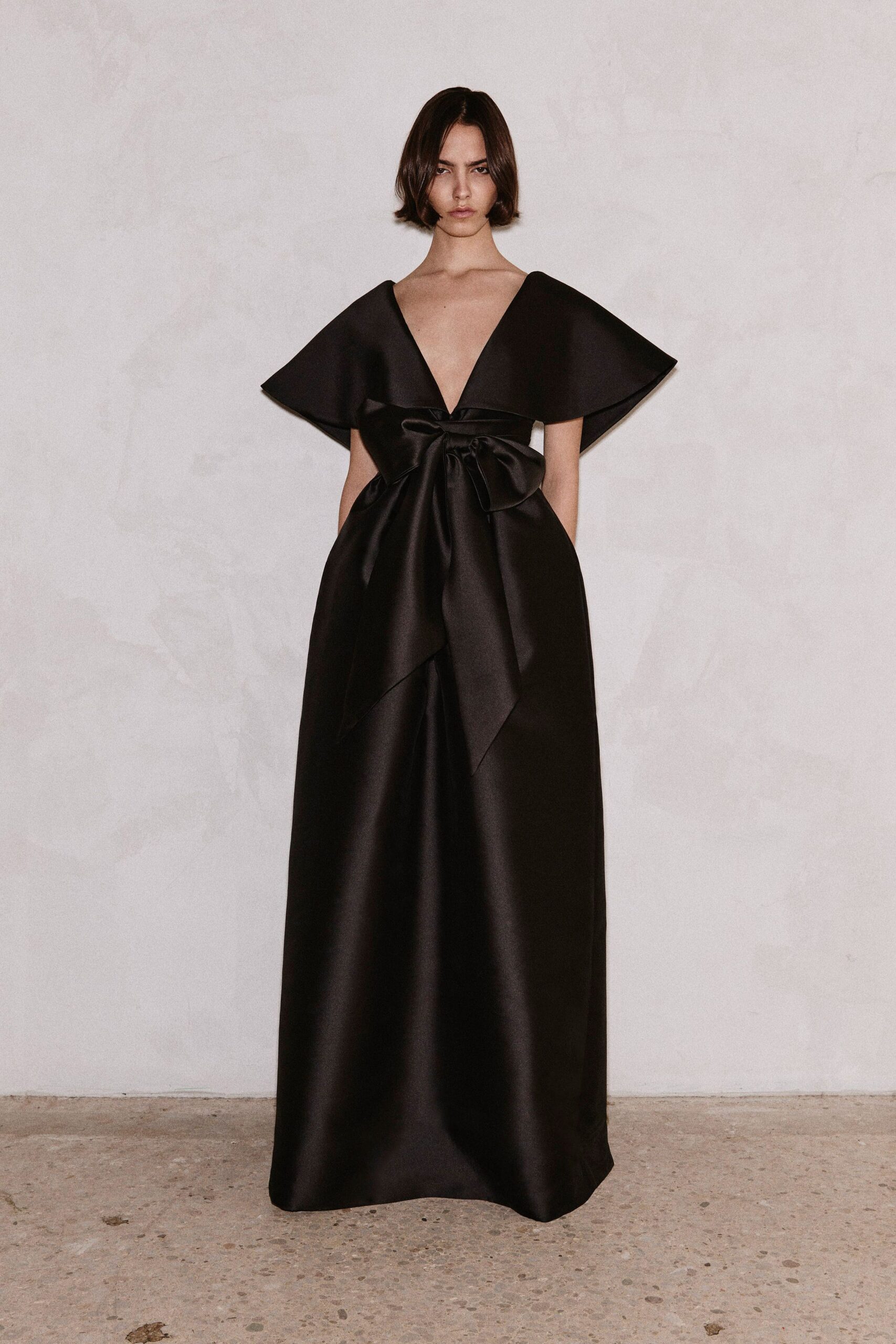 black silk sleeveless gown