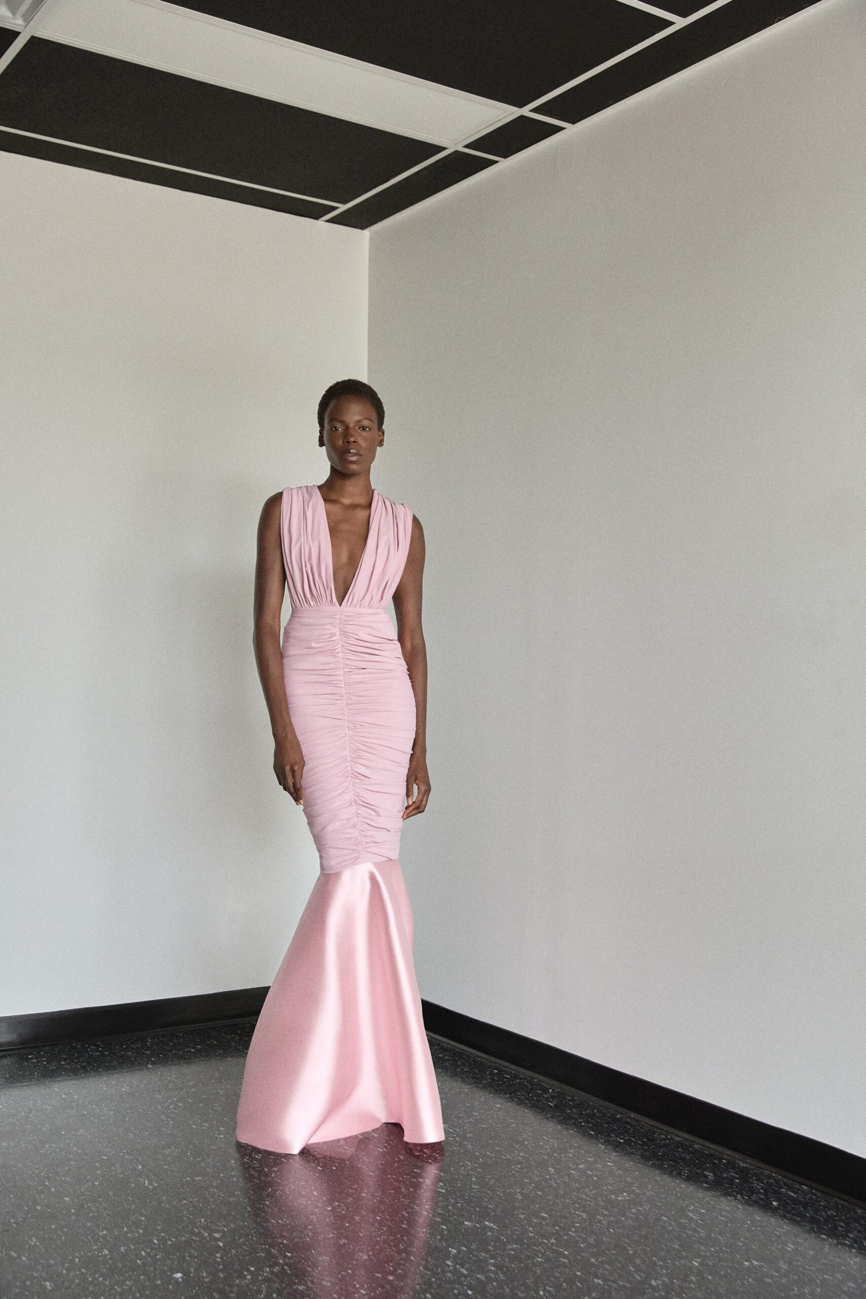 fitted pink silk gown