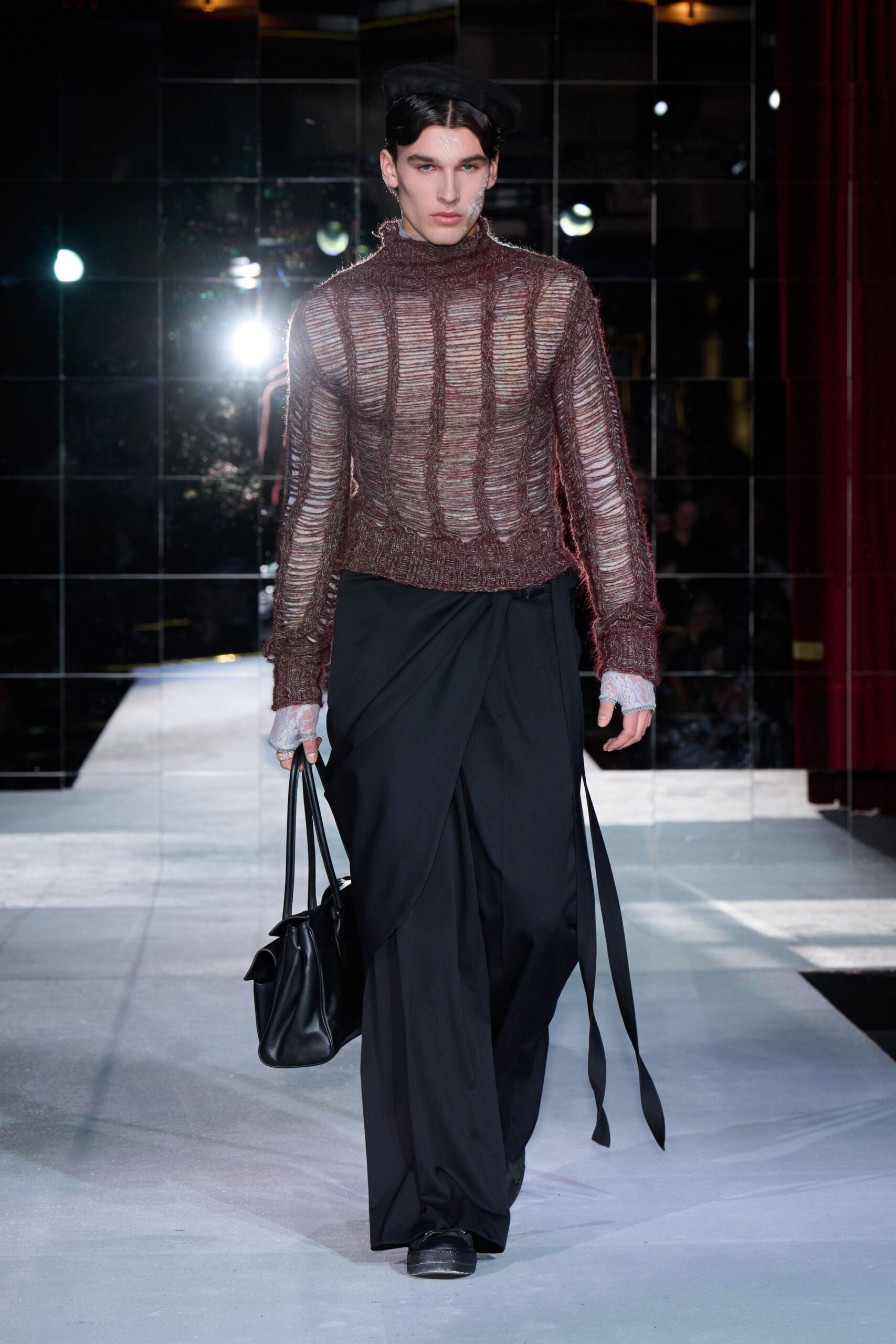 brown wool long-sleeve turtleneck fitted ribbed sweater