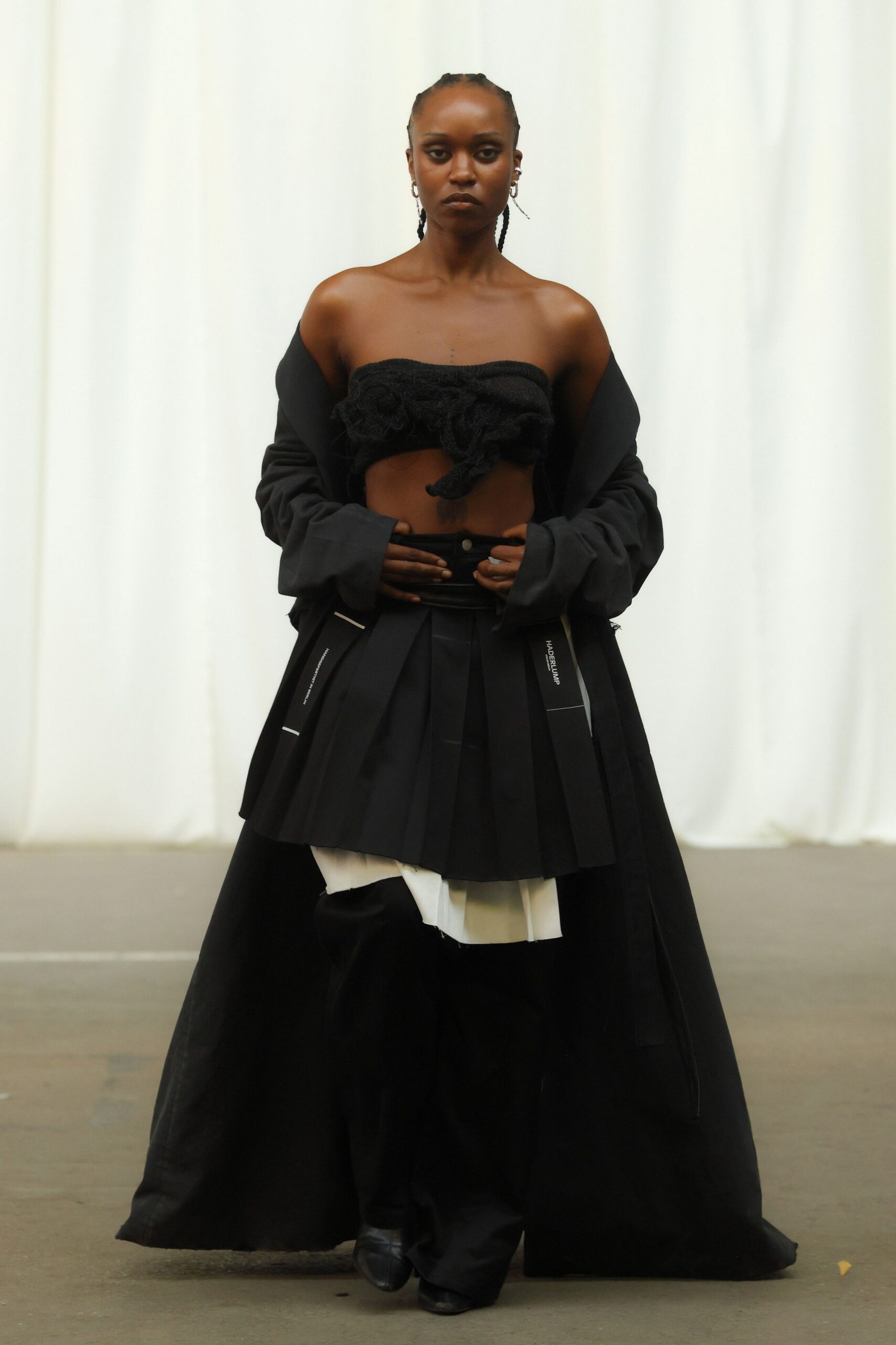 black cotton sleeveless strapless fitted ruffled top