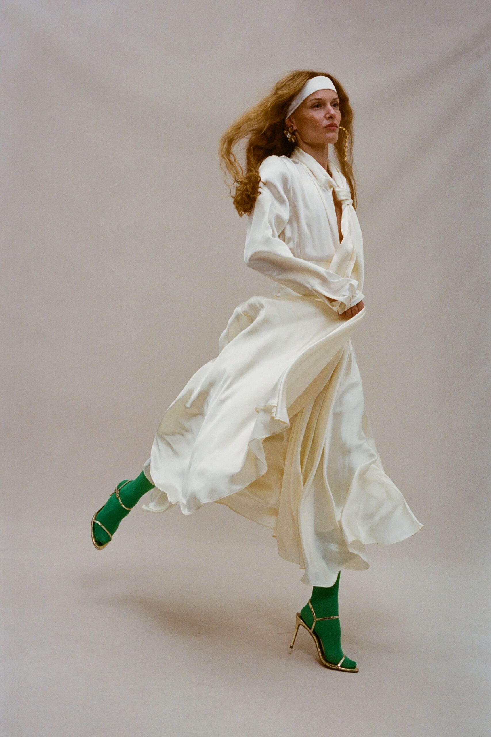white silk long-sleeve maxi dress