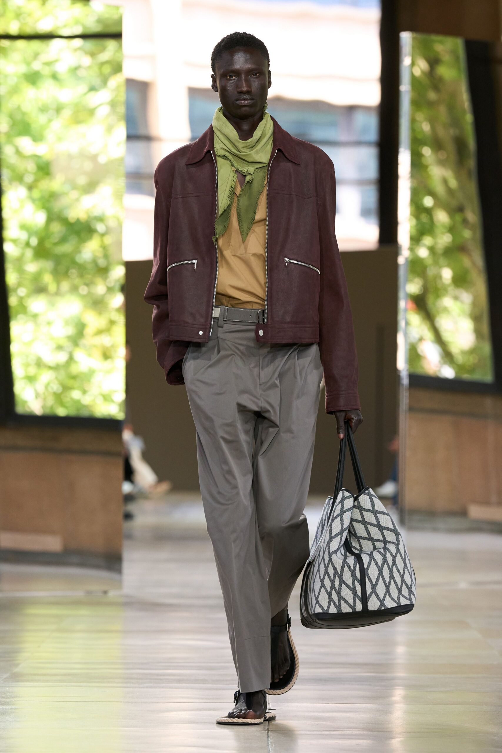 maroon leather long-sleeve collared relaxed jacket