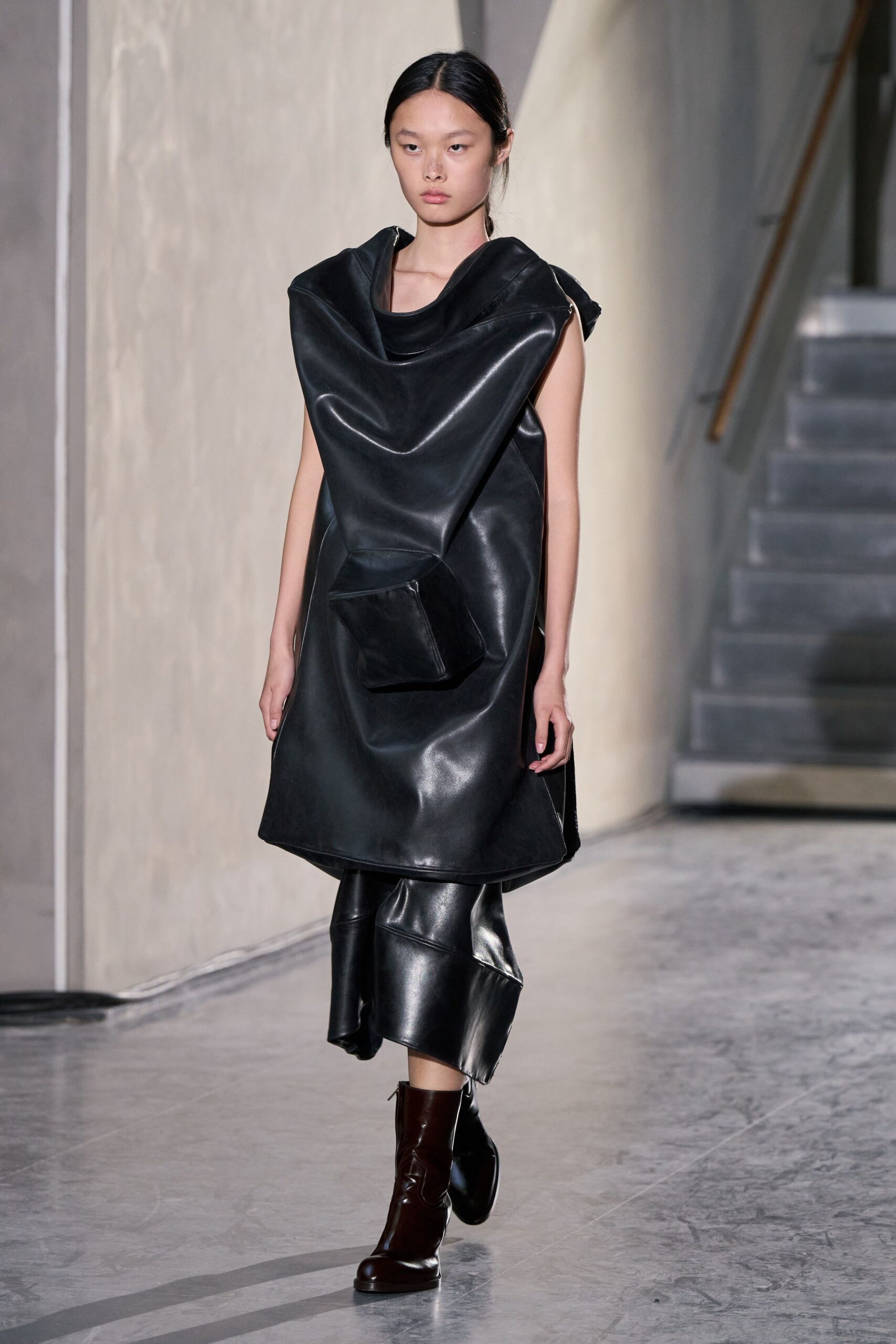 black leather relaxed dress with boots