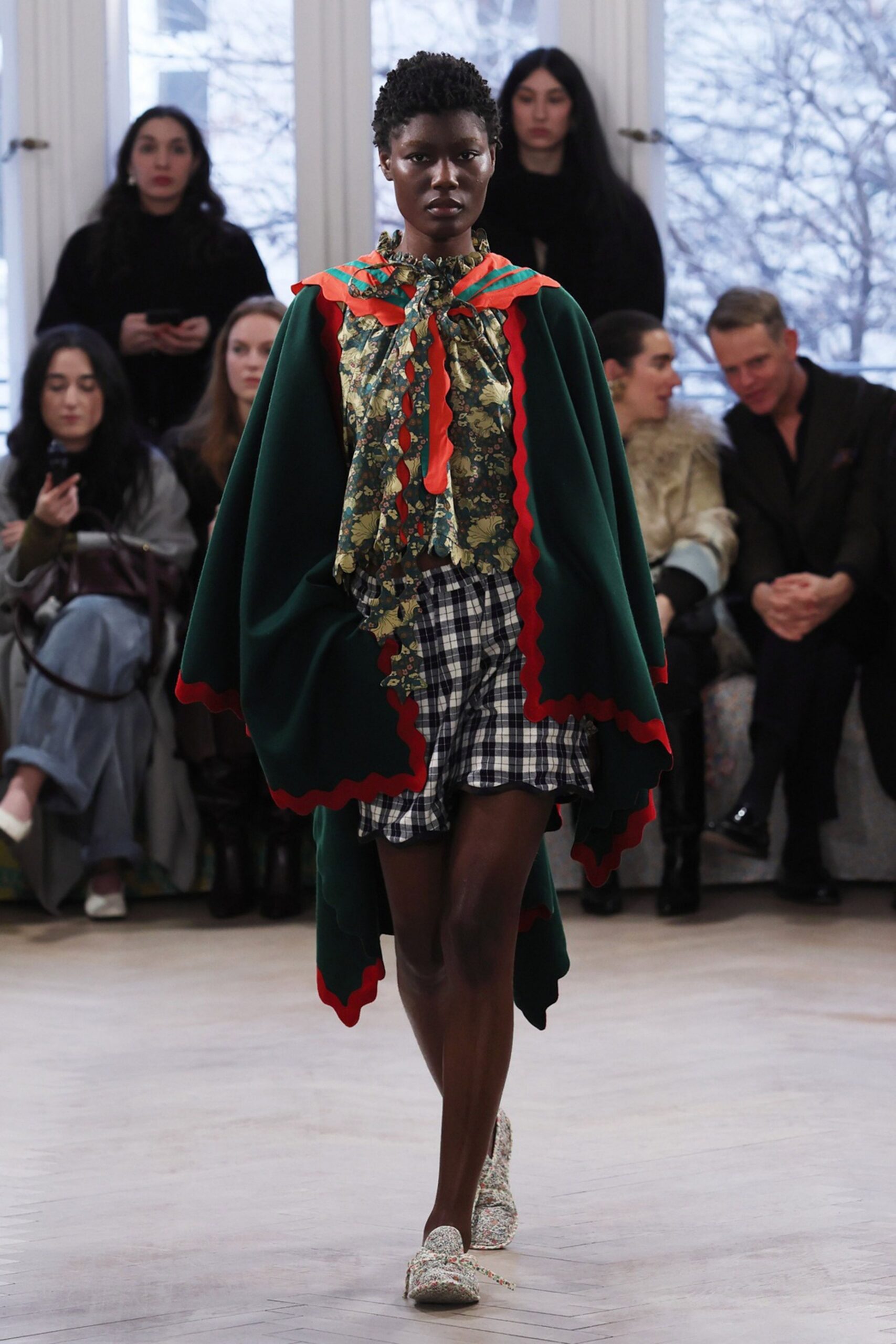 green wool relaxed layered cape