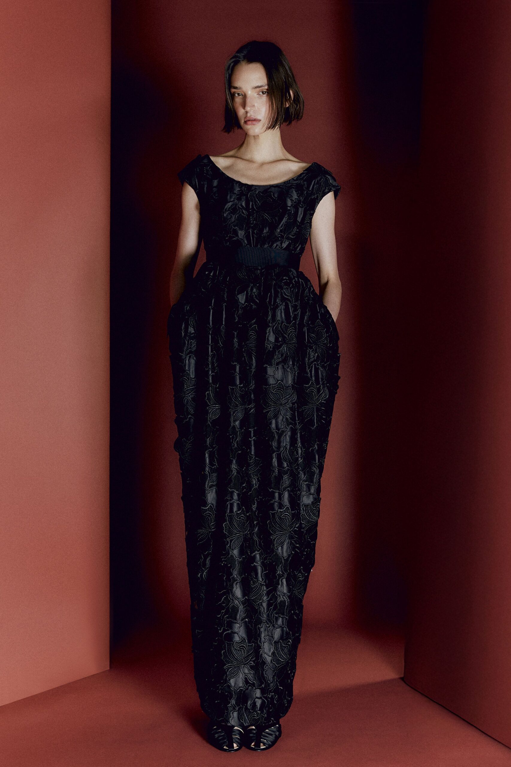 black silk sleeveless gown