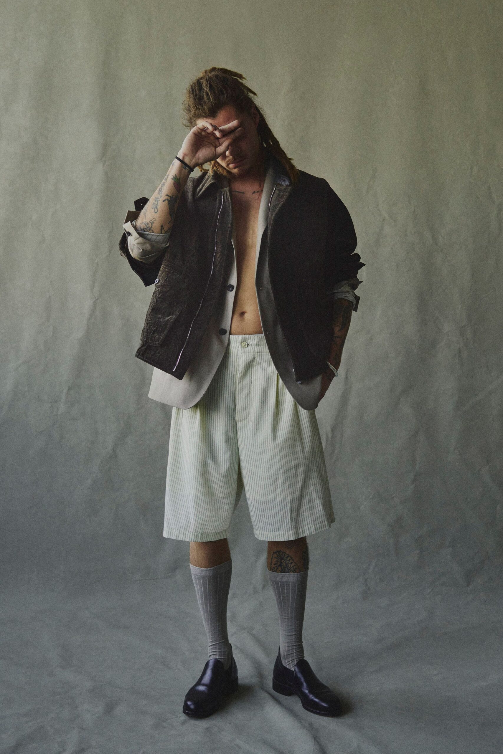 white cotton relaxed striped shorts