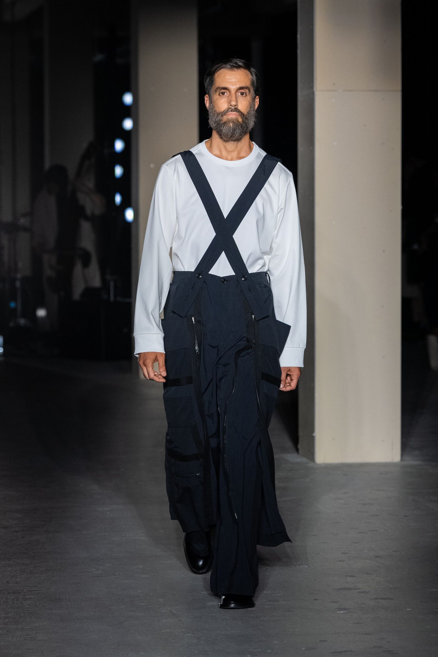 black cotton jumpsuit with white shirt