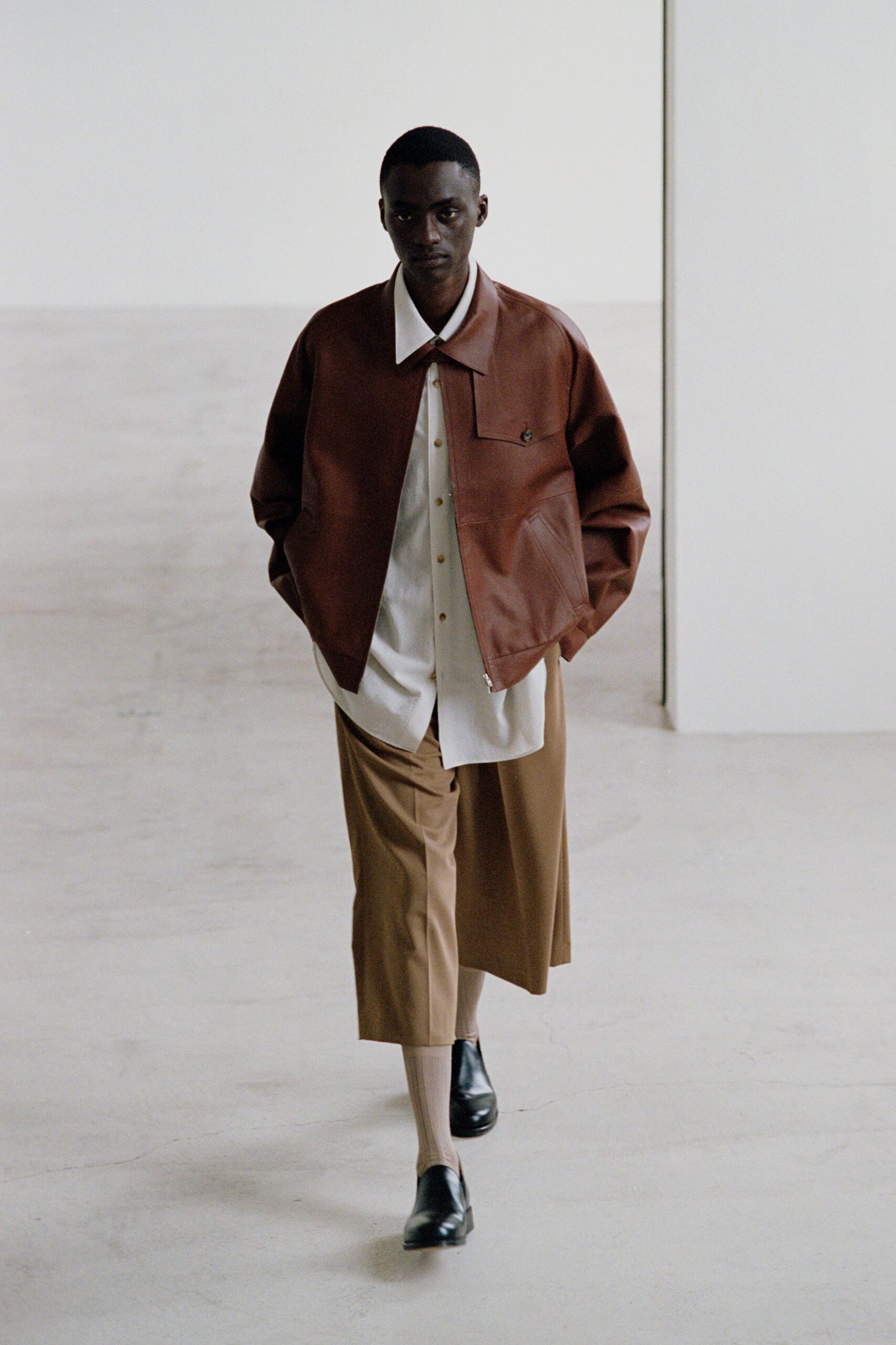 brown leather oversized jacket