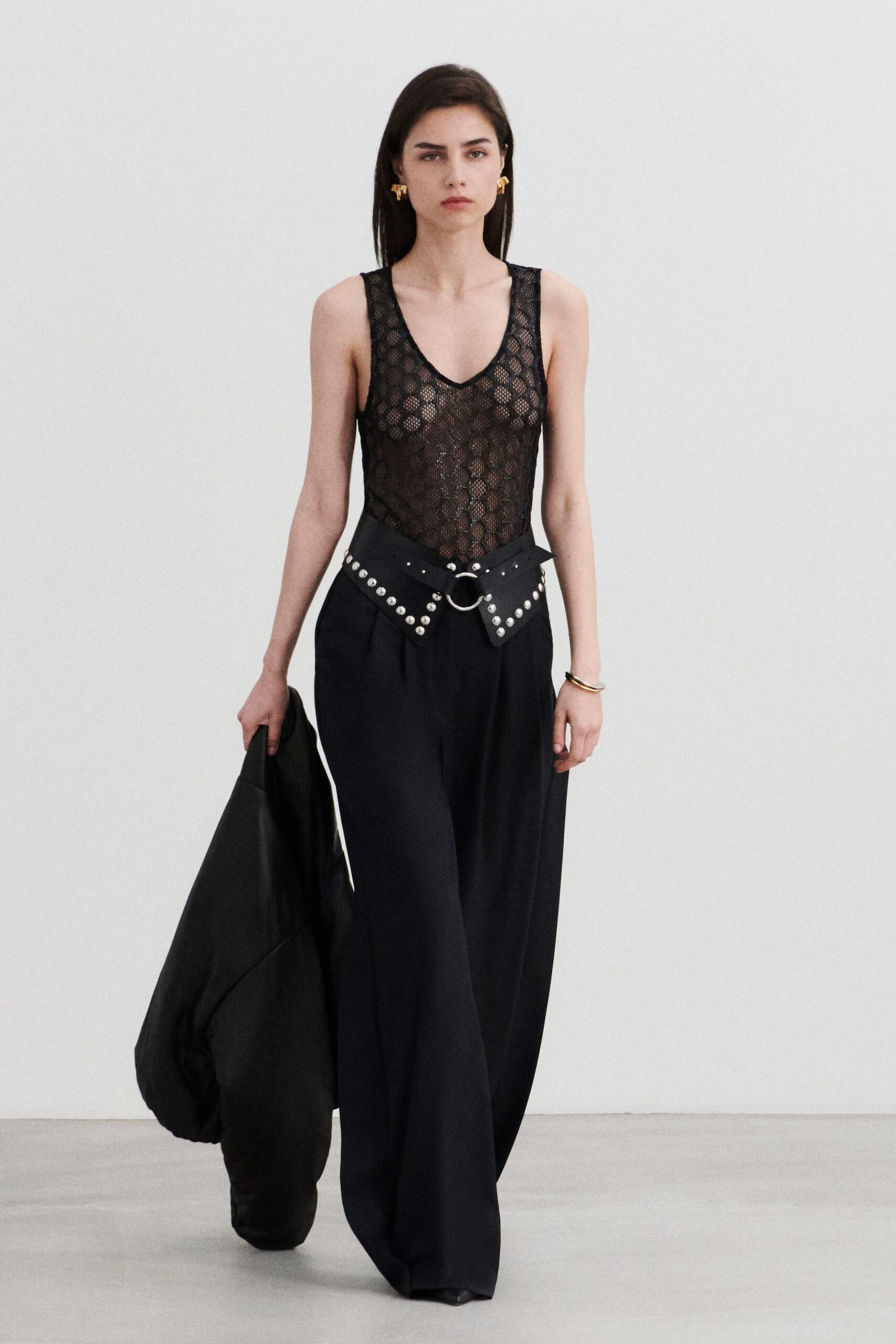 black leather embellished belt