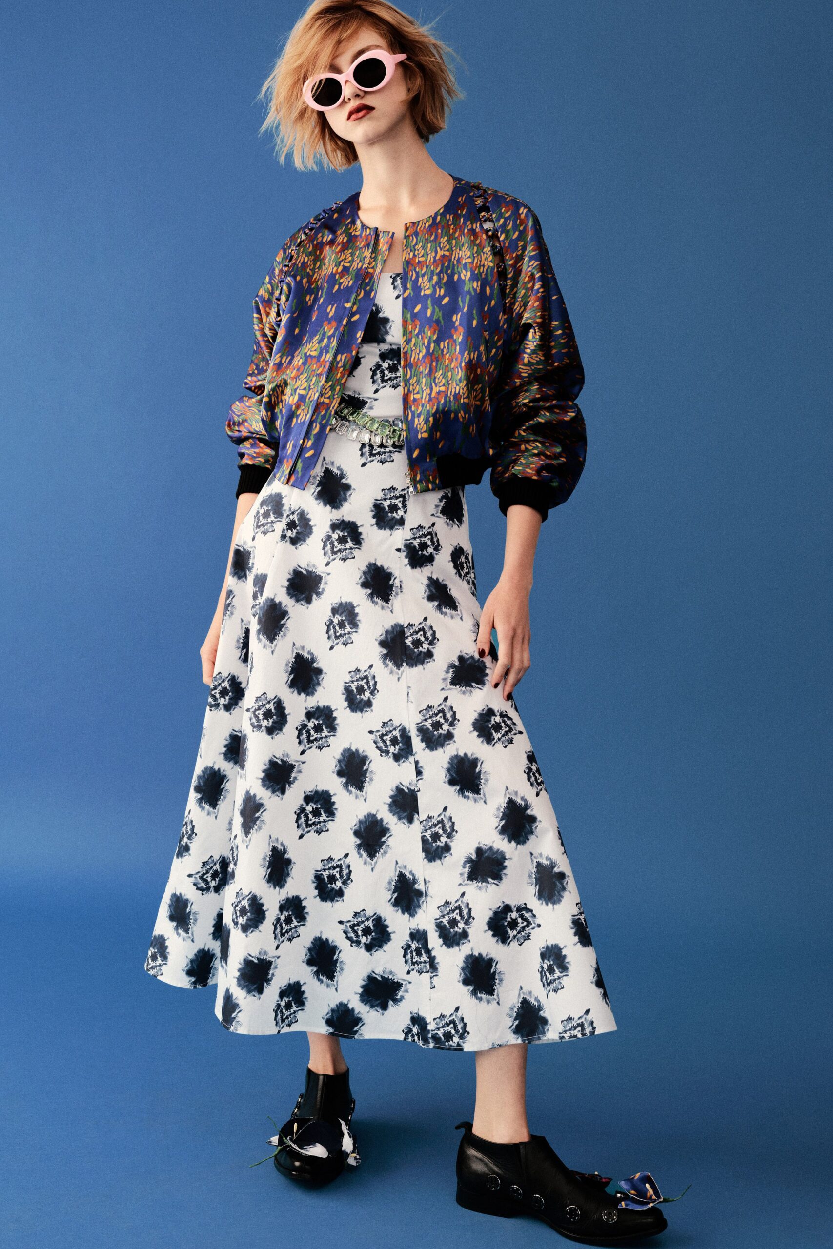 multi silk long-sleeve relaxed zippered jacket