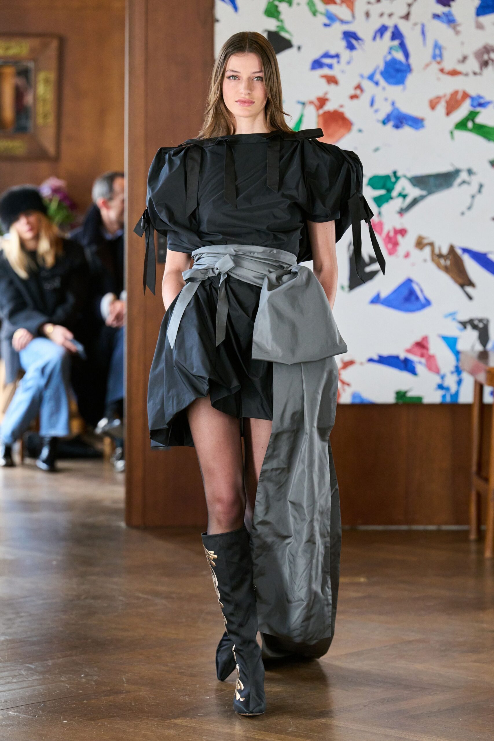 black cotton sleeveless off-shoulder fitted pleated layered dress