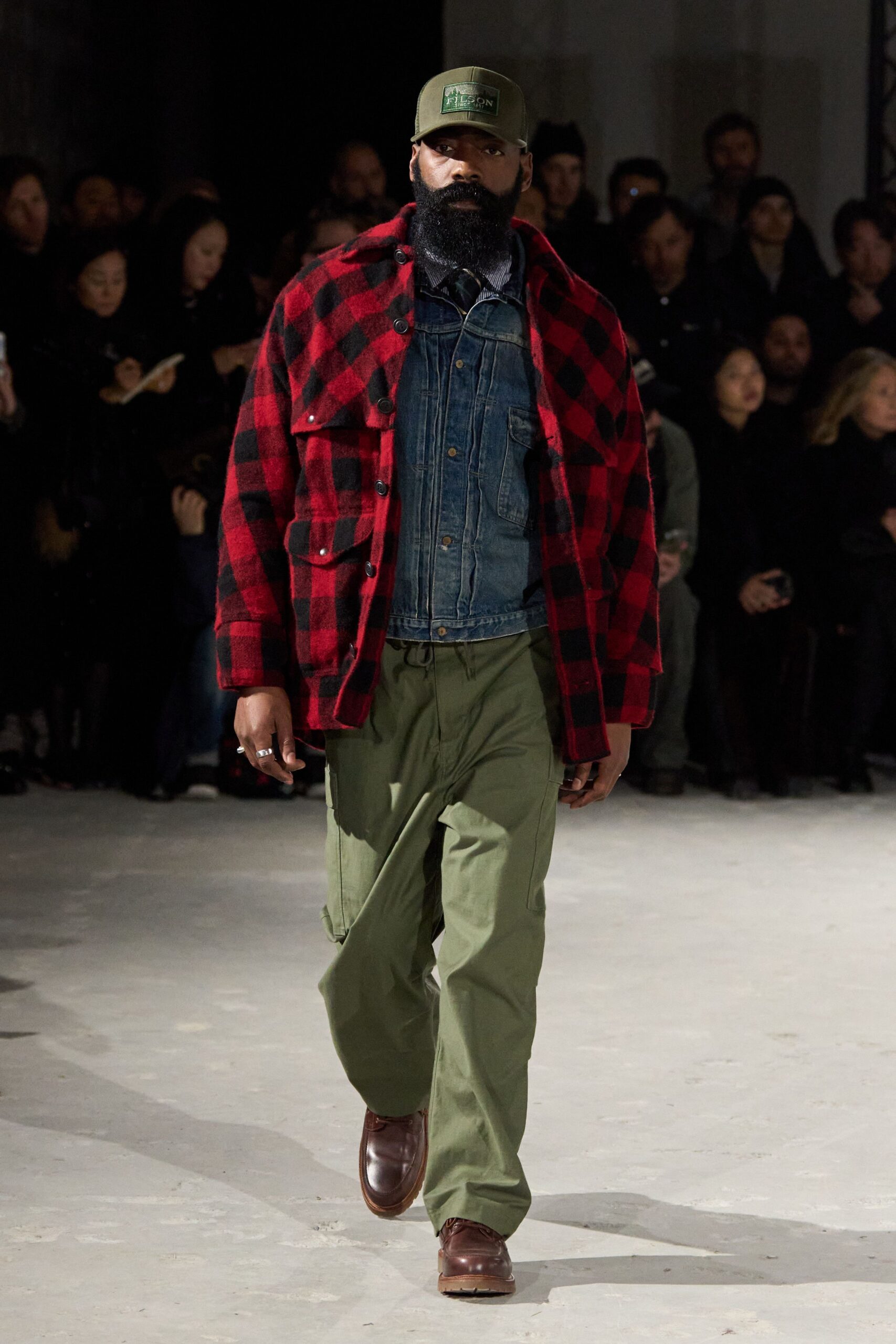 red cotton long-sleeve collared relaxed checked jacket