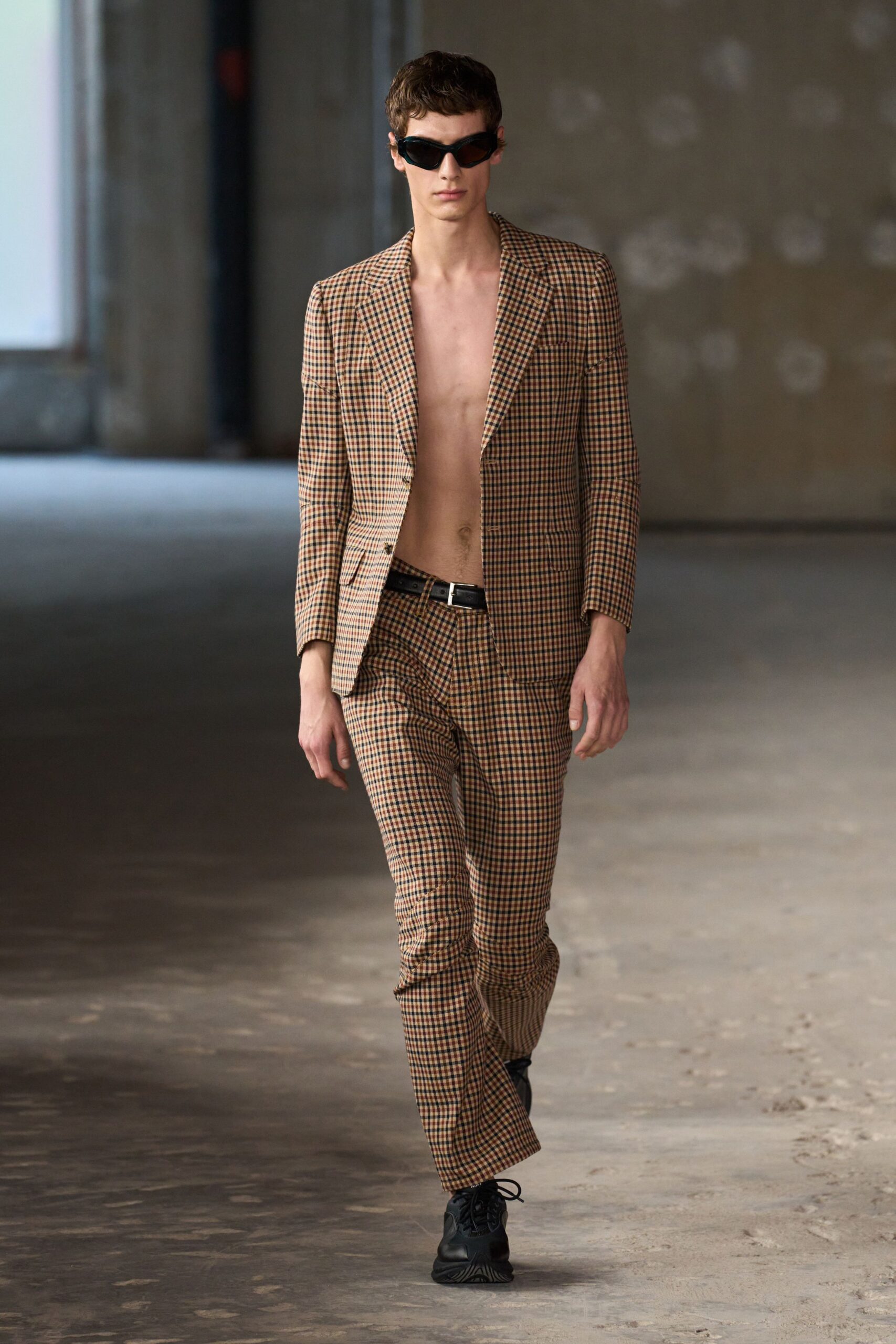 brown checked blazer and pants