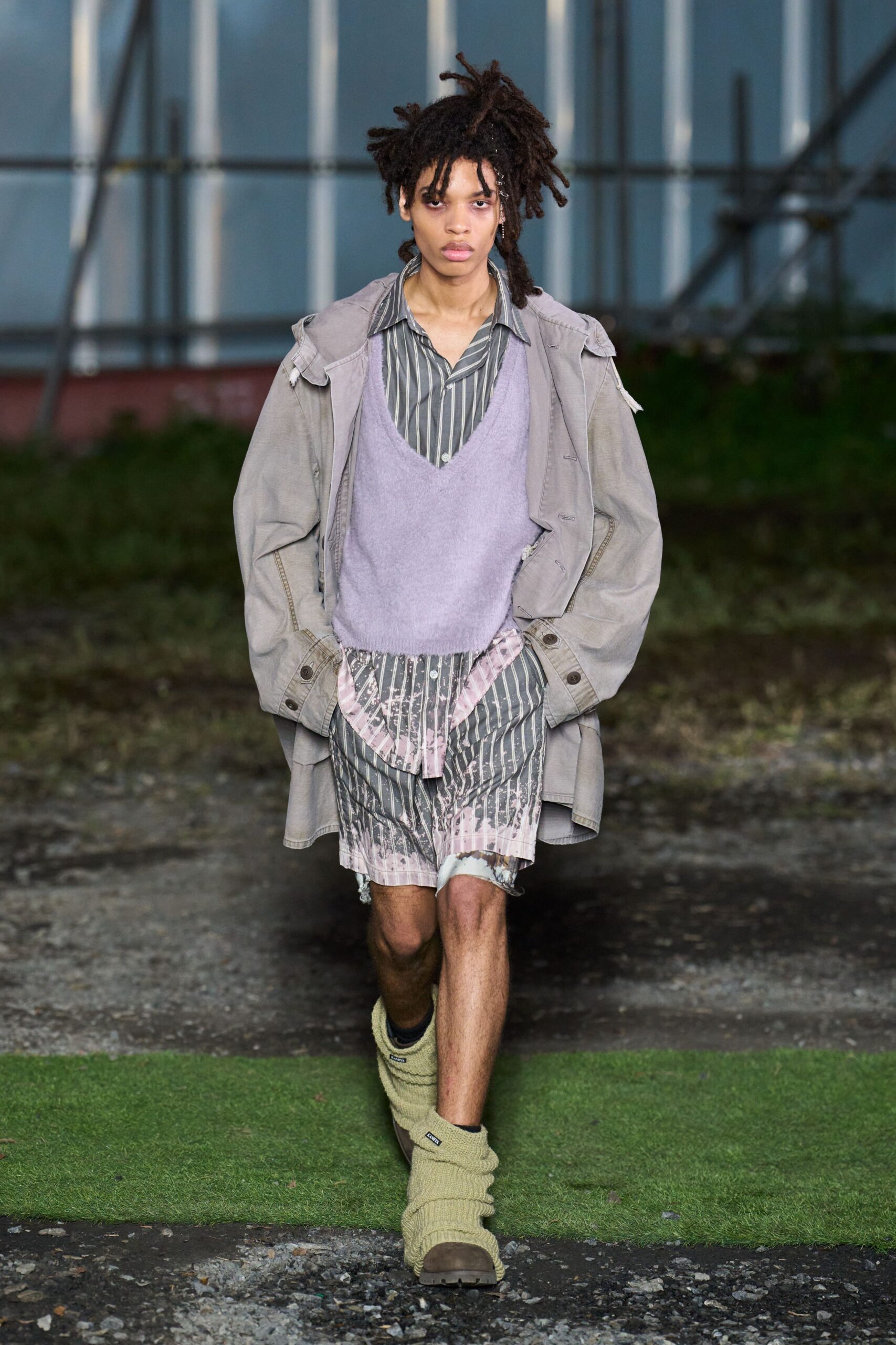 gray cotton long-sleeve oversized buttoned coat