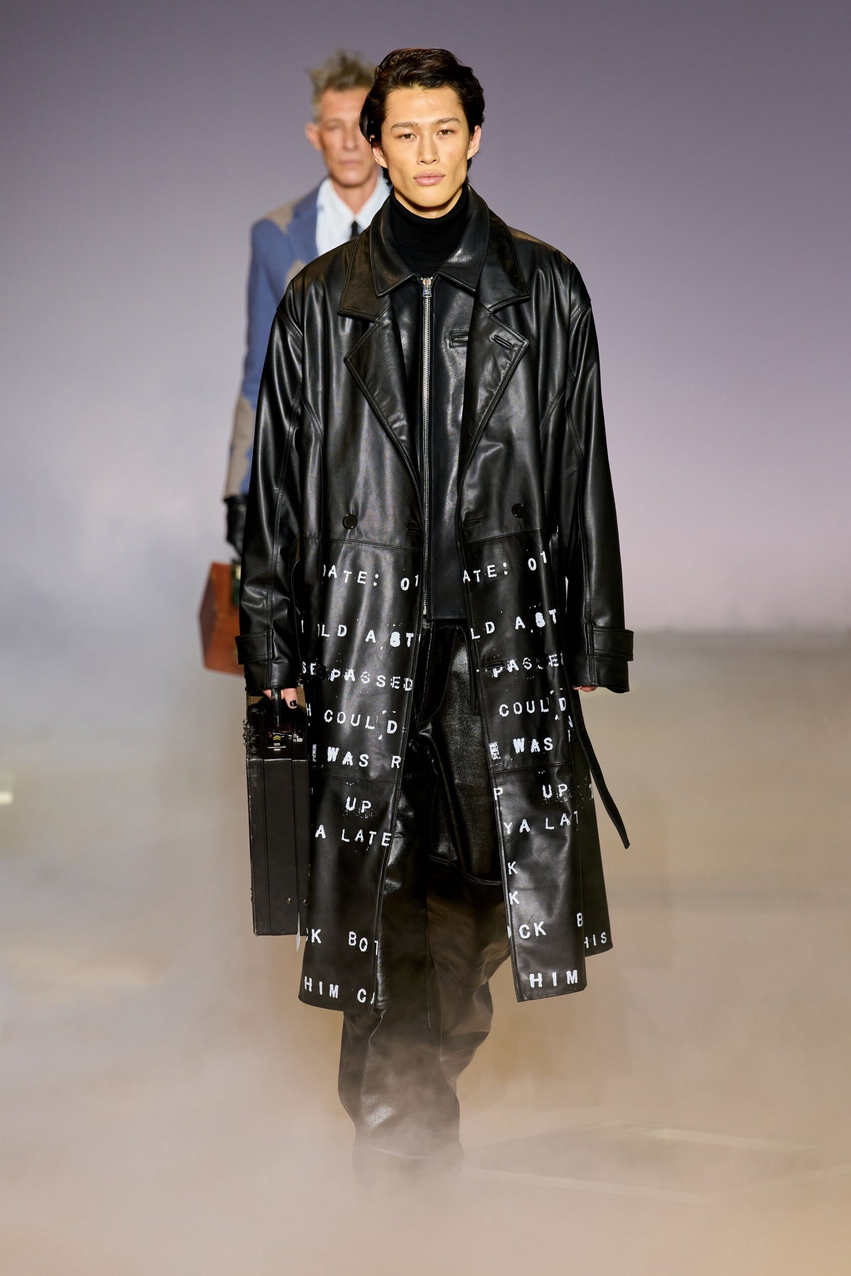 black leather coat and pants