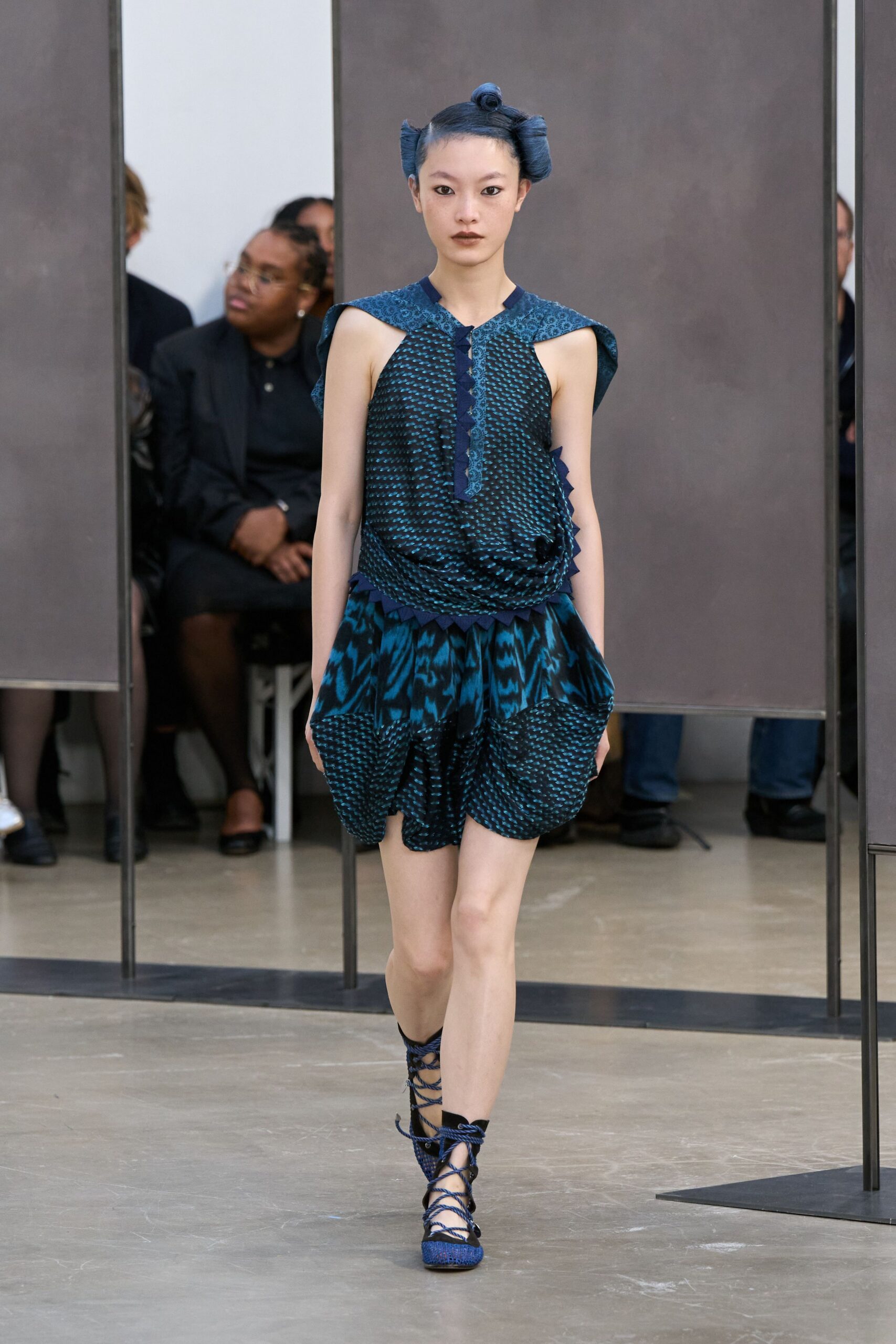 blue silk fitted pleated short shorts