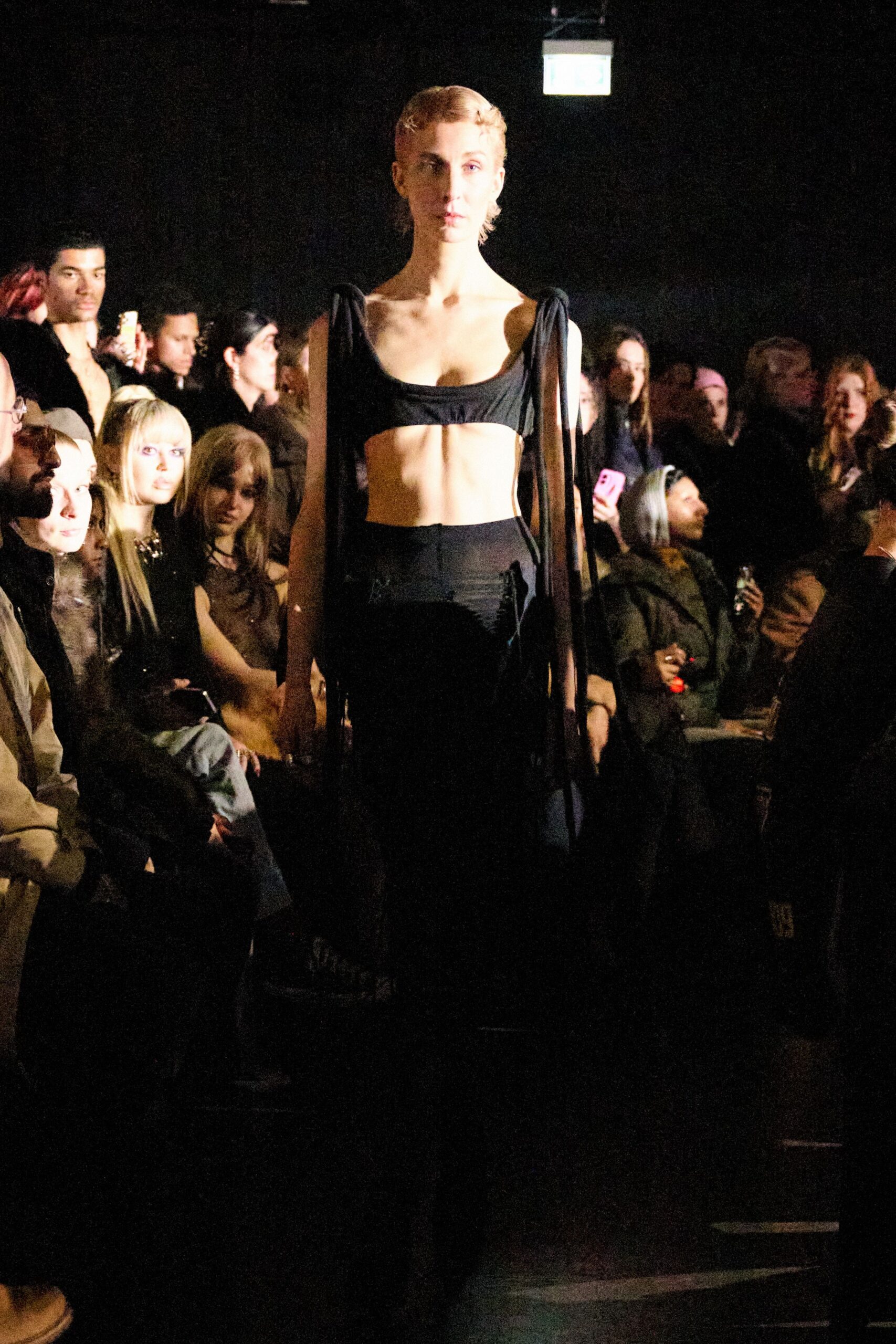 black cotton high-waisted straight-leg pants