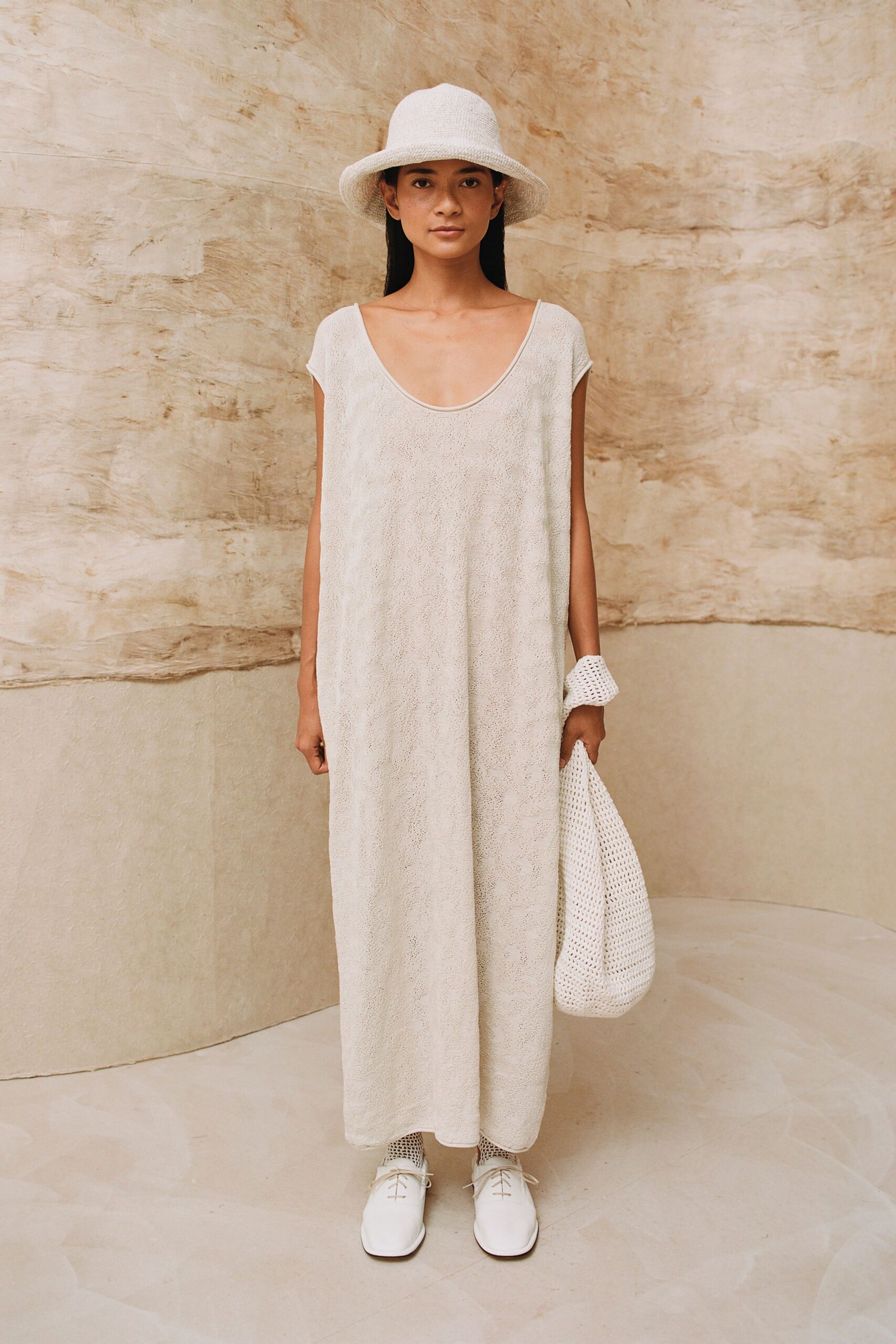 beige cotton sleeveless v-neck relaxed layered maxi dress