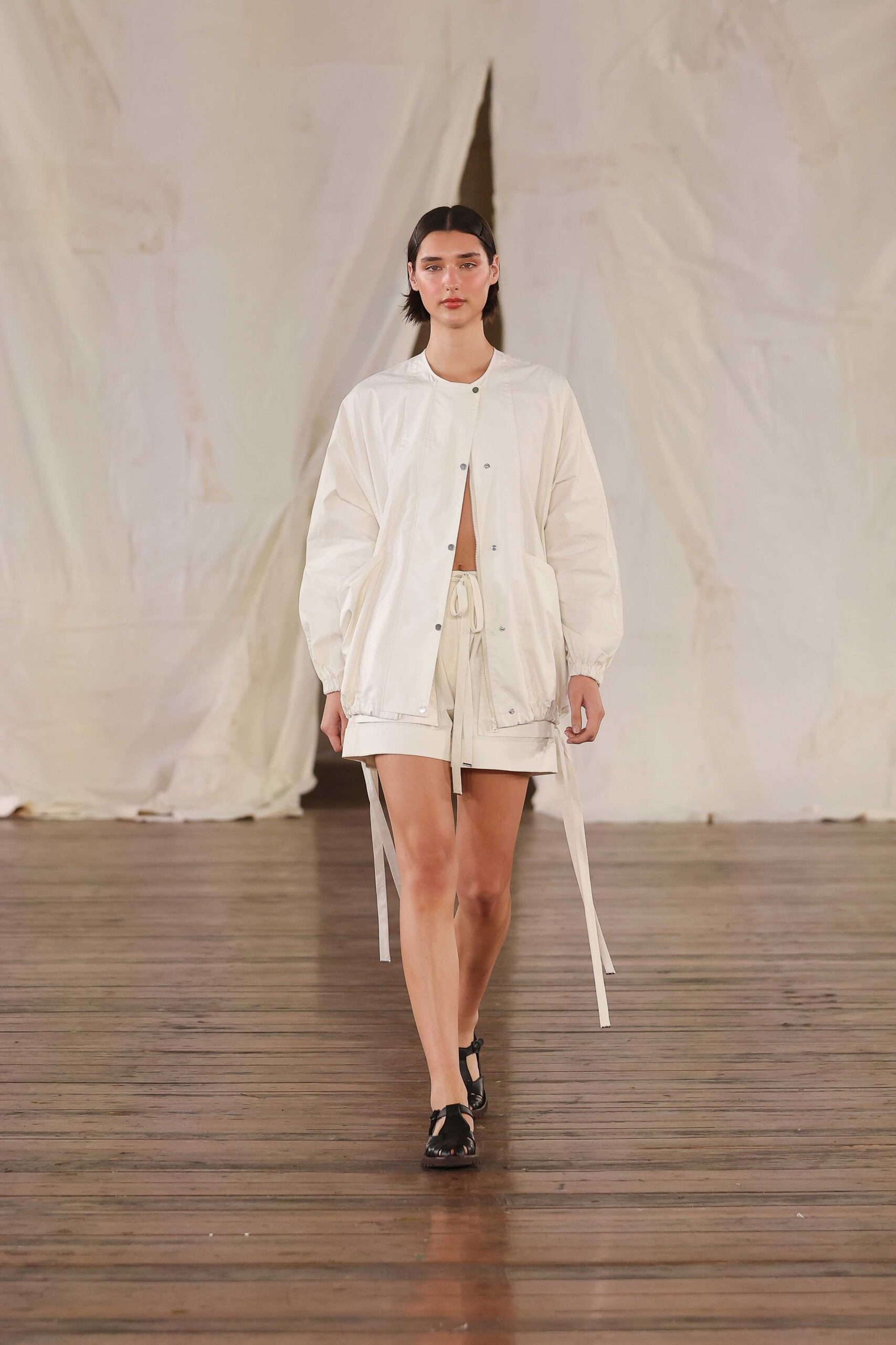 white oversized jacket with shorts