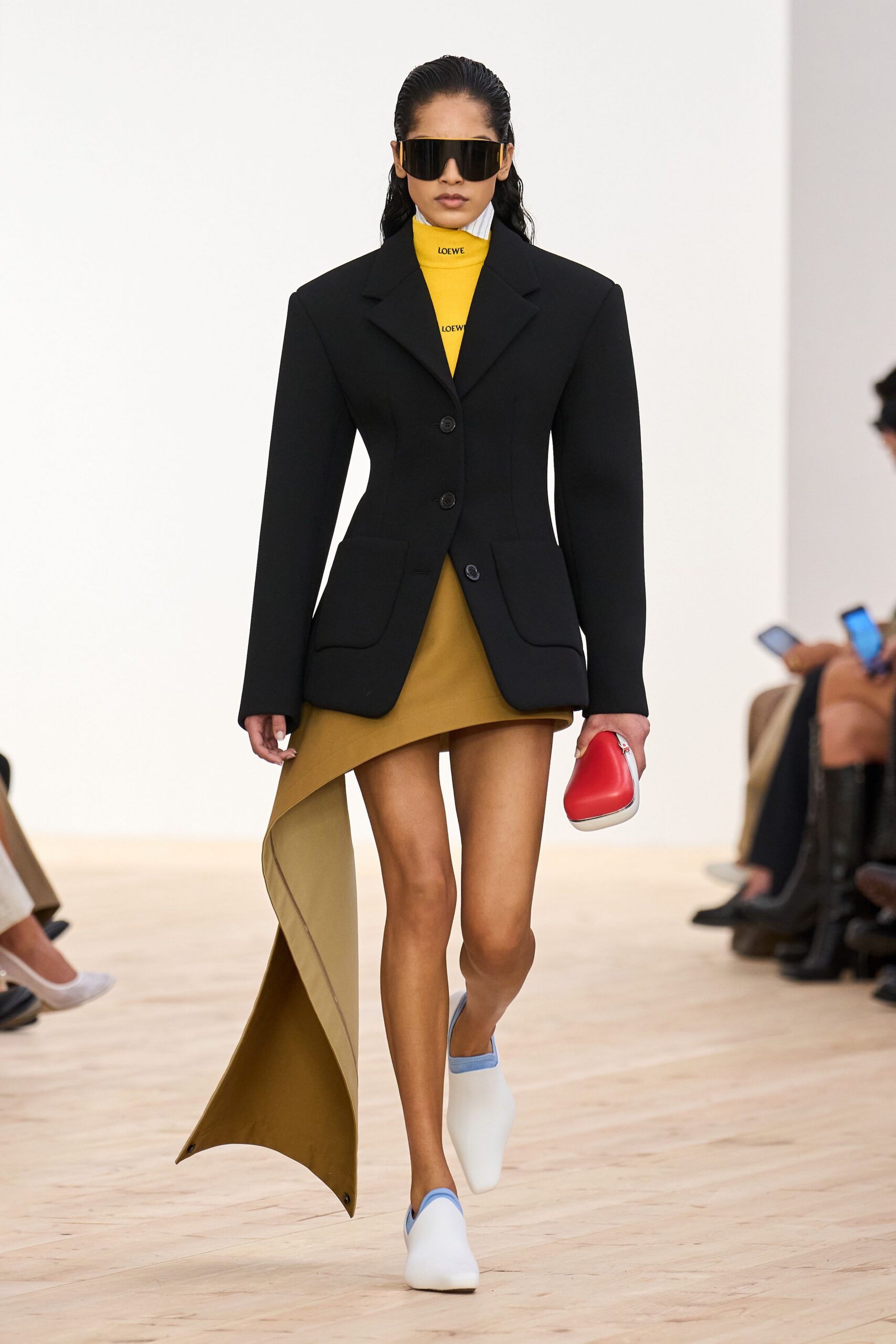 black neoprene blazer with asymmetric skirt